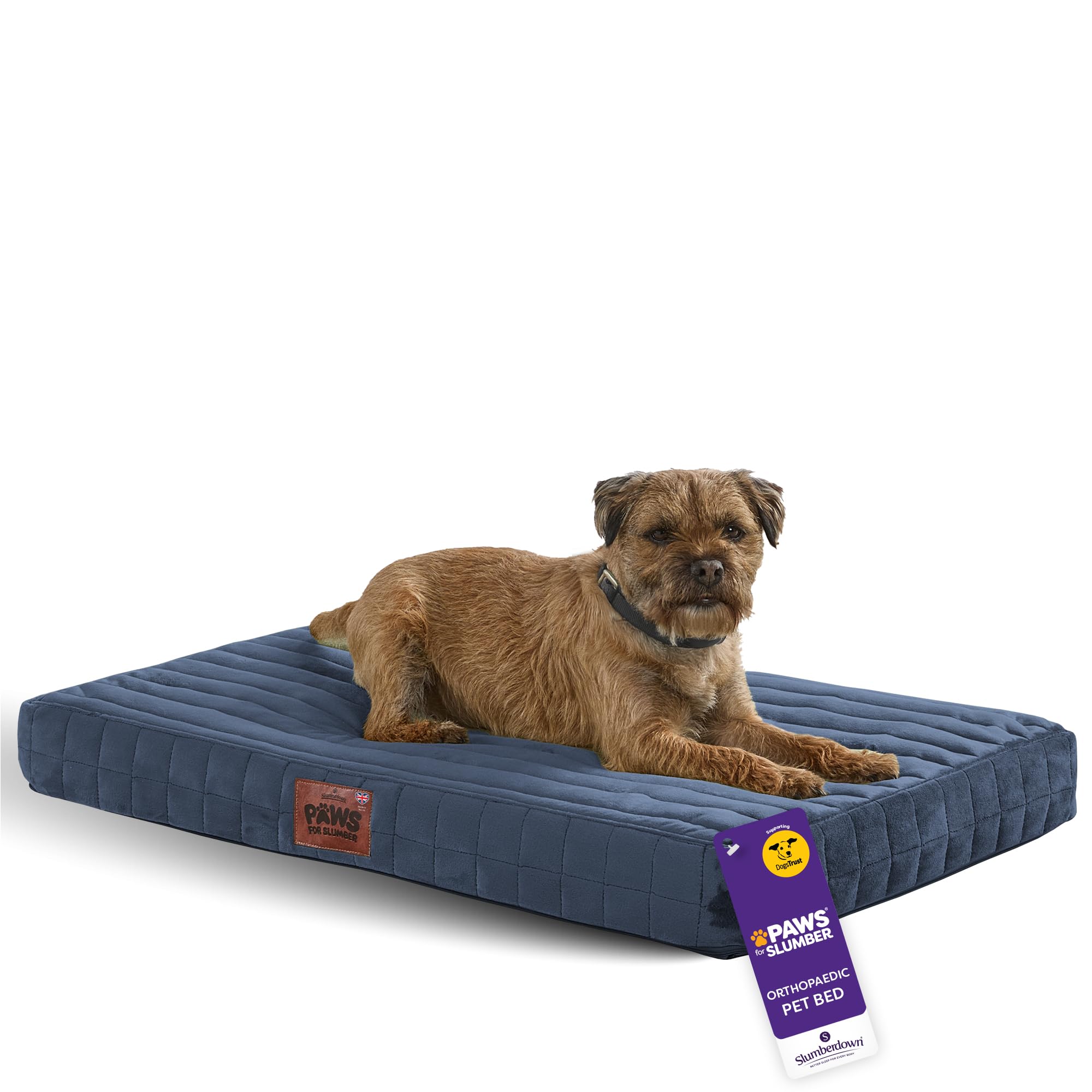 Slumberdown Orthopedic Dog Bed Medium - Supportive, Cushioned & Washable Crate Mattress for Dogs & Cats | UK-Made, Joint & Pressure Relief, Edge-to-Edge Support, Navy