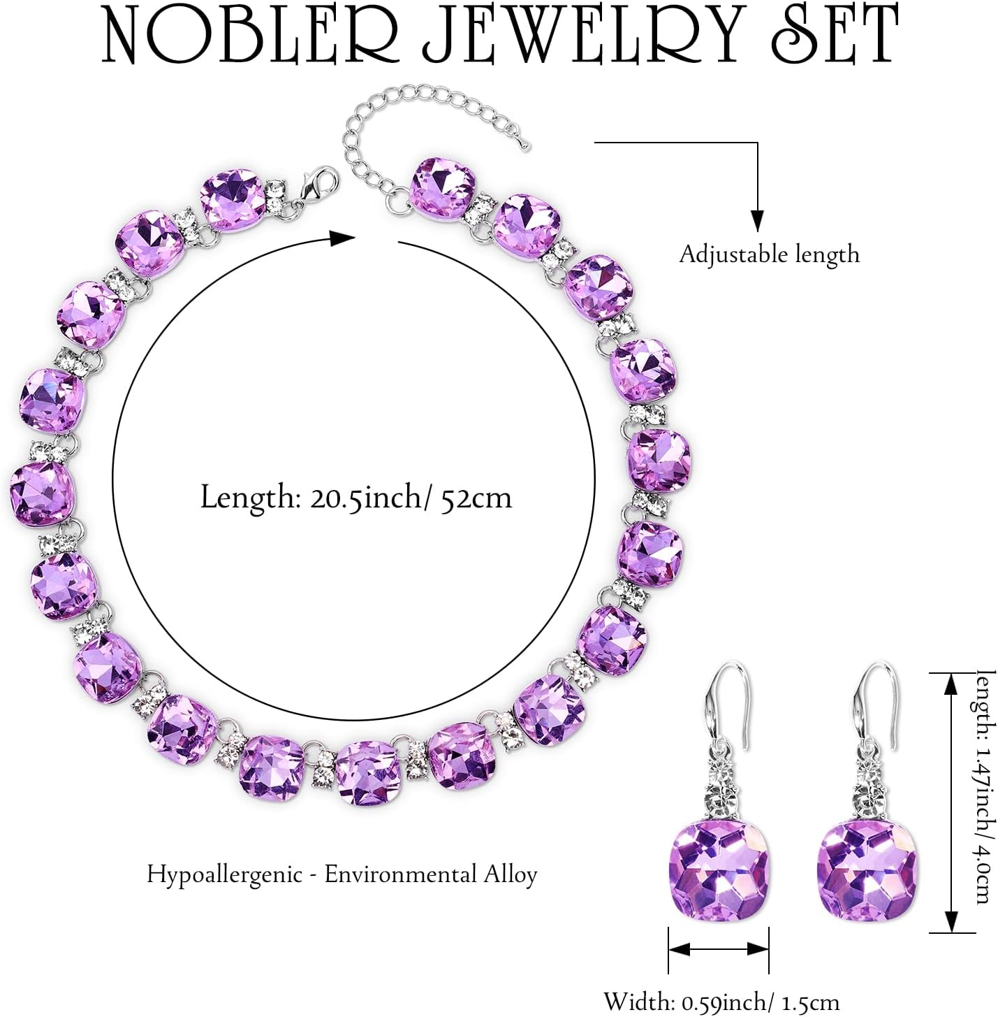 Clear Purple Austrian Crystal Wedding Bridal Jewelry Set for Brides Bridesmaid, Gemstone Statement Necklace and Earring Set Formal Prom Jewelry Set for Silver-Tone Fit With Wedding Evening Dress - Image 7