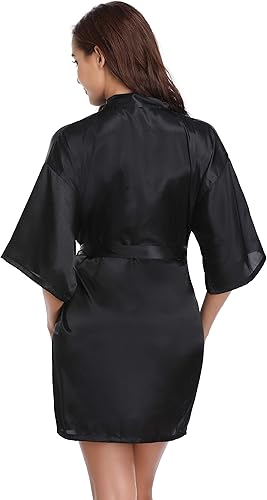 Miniatura 4 de Vlazom Batas de Kimono para Mujer, Bata de Vestir de Satén, Bata de Baño de Satén, Vestido de Noche, Estilo Corto, Bata Nupcial