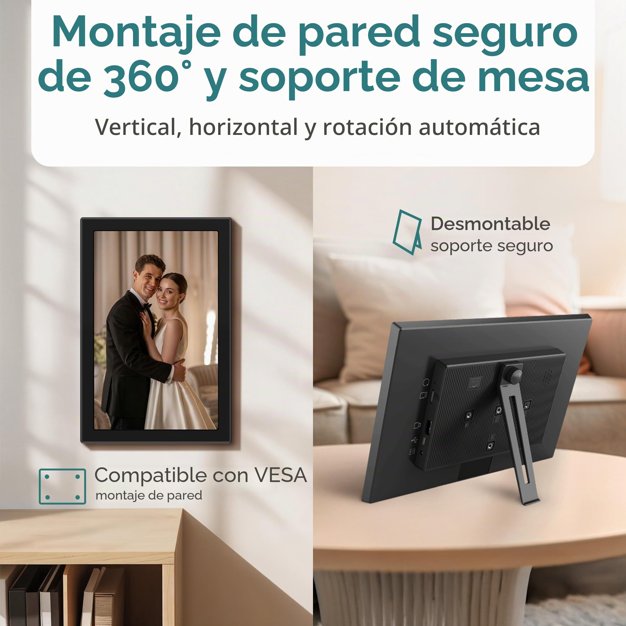 XORO Marco de Fotos Digital WiFi de 10,1 Pulgadas, Pantalla táctil IPS de 1280 x 800 HD, 16 GB de Memoria, rotación automática, comparte Fotos al Instante Desde Cualquier Lugar