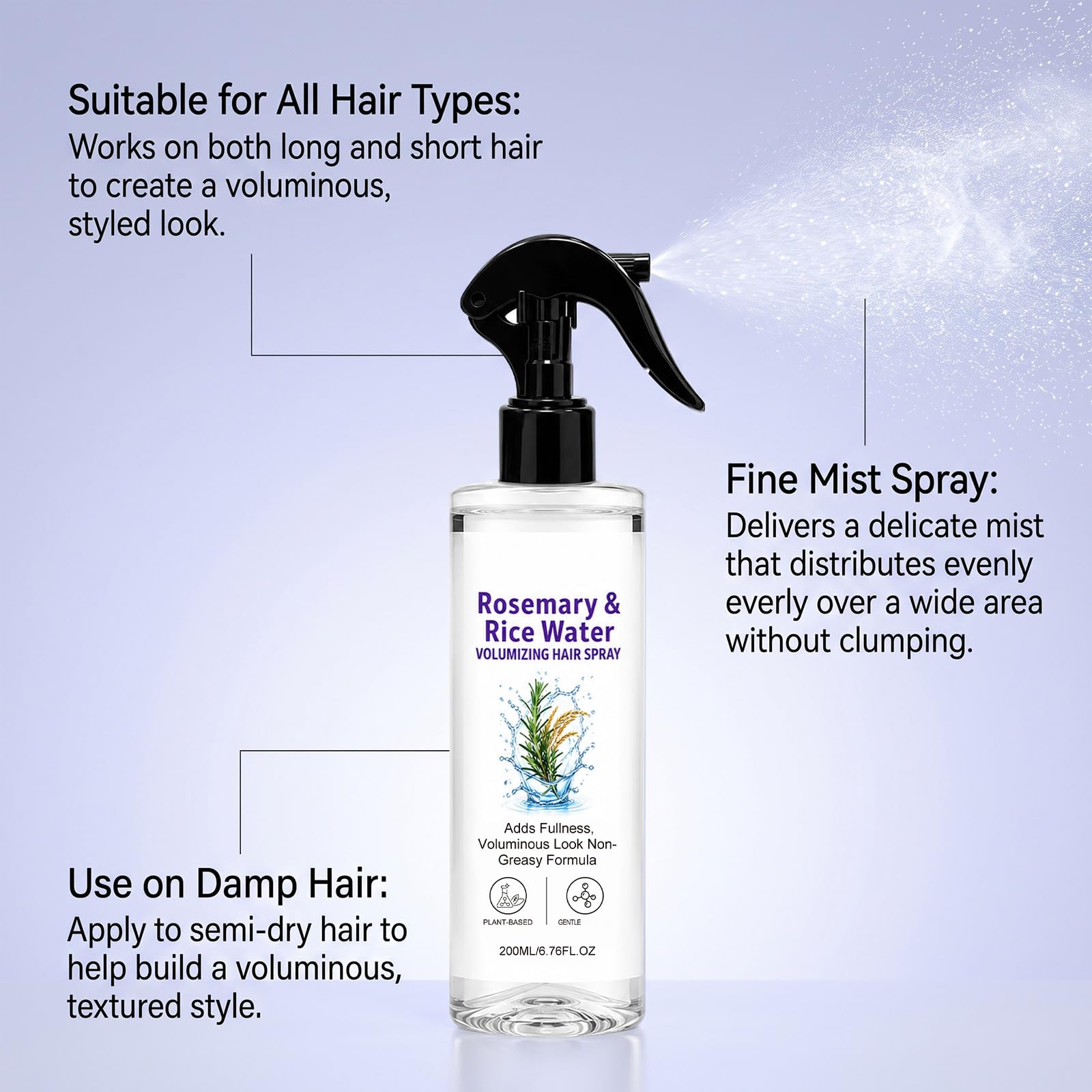 Rosmarin & Reis Wasser Haarspray, nährender Conditioning Mist (3pcs) | Rosemary & Rice Water | Leave-In Conditioning Mist | Hydrates, Smooths Frizz, Adds Volume & Natural Shine