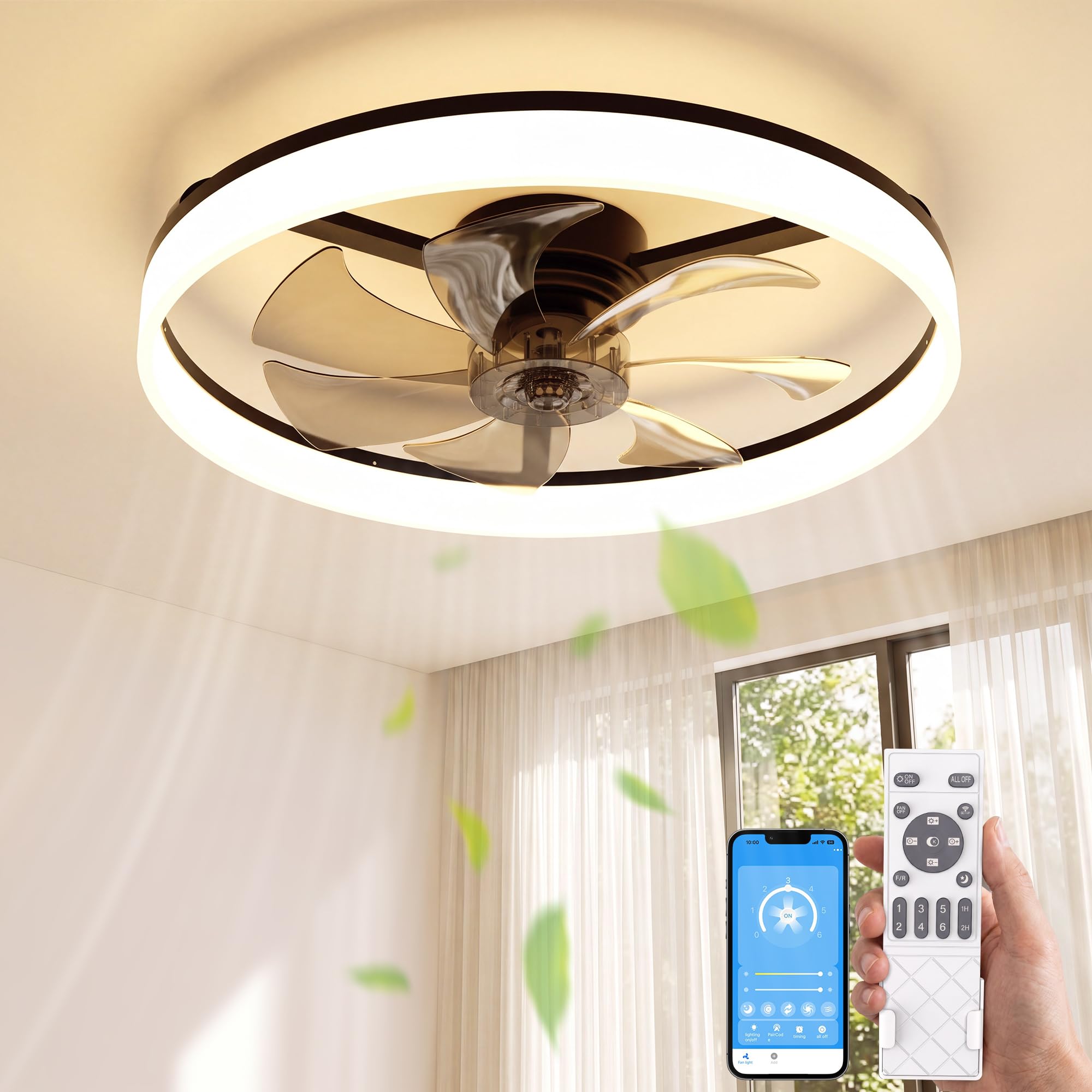 NIORSUN Ceiling Fan with Light, Ceiling Fan Light with Remote,60CM Black