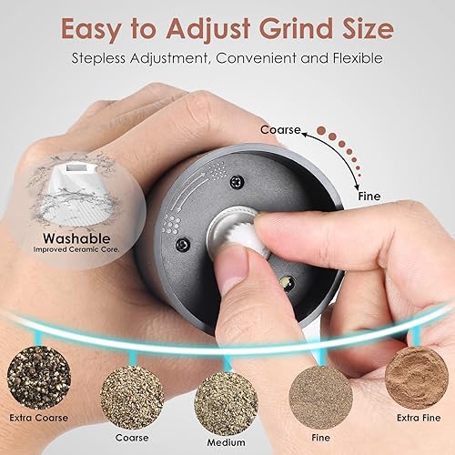 Miniatura 5 de Juego de molinillo eléctrico mejorado de sal y pimienta, 4.7fl oz, gran capacidad, recargable por USB, operación con una sola mano, luz blanca,