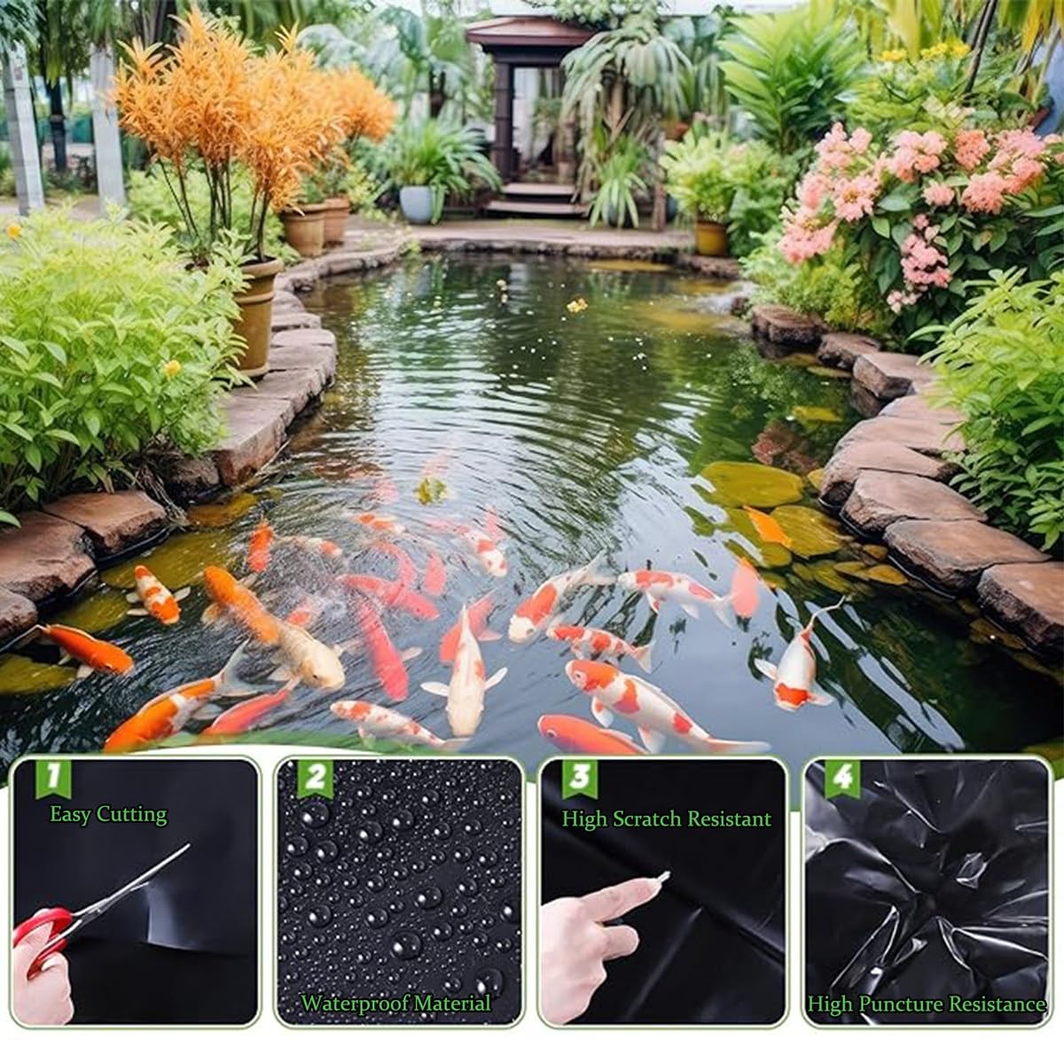 Hochwertige Teichfolie 0,12 mm 9x11 m Schwarz HDPE für Gartenteiche, Fischteiche, Bäche, Springbrunnen und Wasserfälle im Garten. Strapazierfähige, wasserdichte Folie für kleine bis große Te