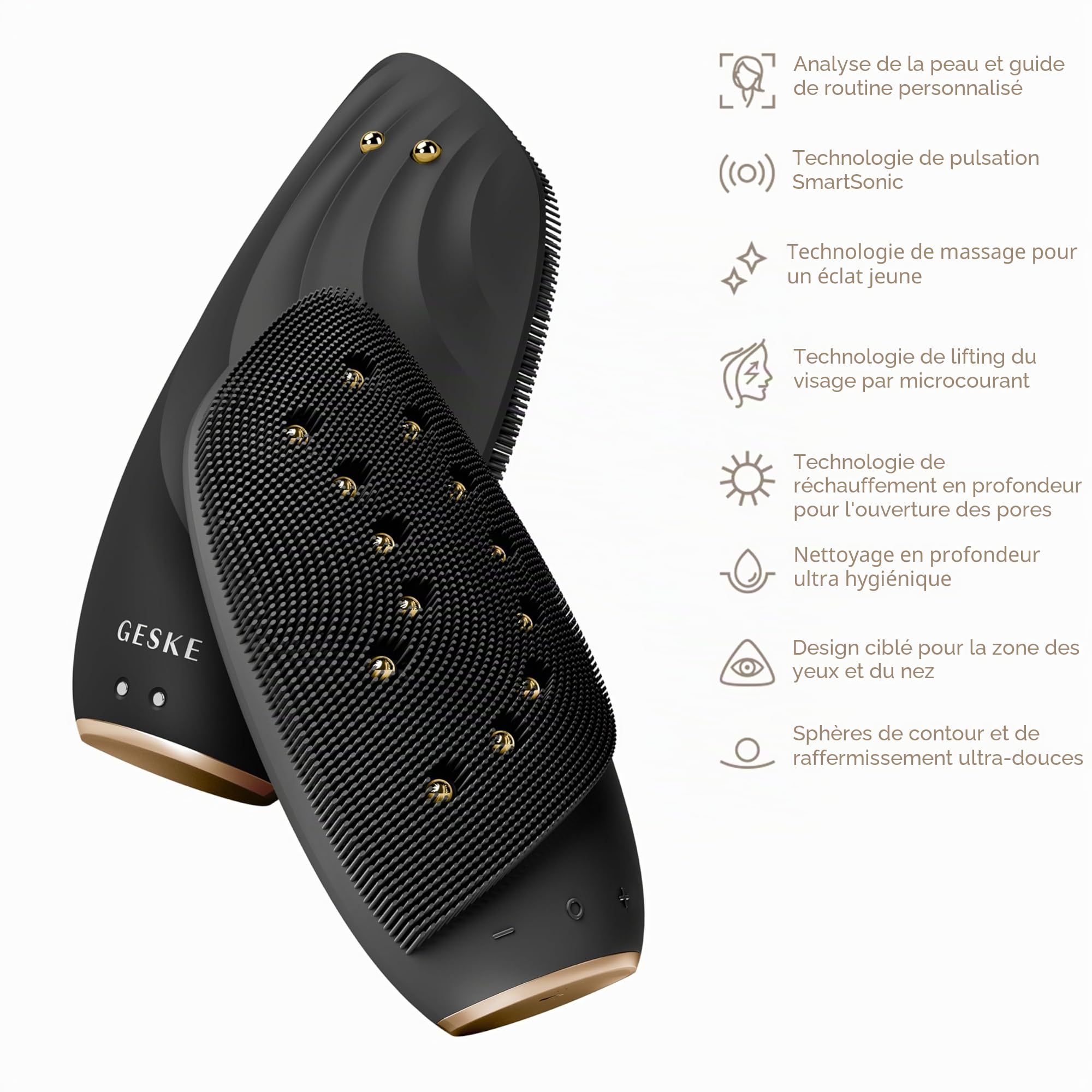 GESKE SmartAppGuided Brosse faciale thermique sonique liftante 8 en 1 nettoyage anti-rides silicone