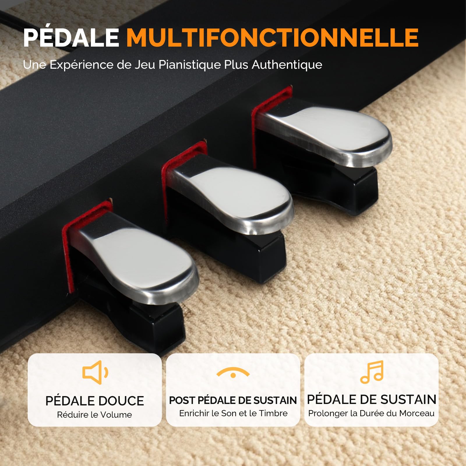 Glarry Piano numérique 88 touches Lestées, Piano Électrique avec Enregistrement Audio&MIDI Bluetooth, Transposition, Accompagnement du Volume, Accordage/Force, Idéal pour Famille & Enseignement (Noir)