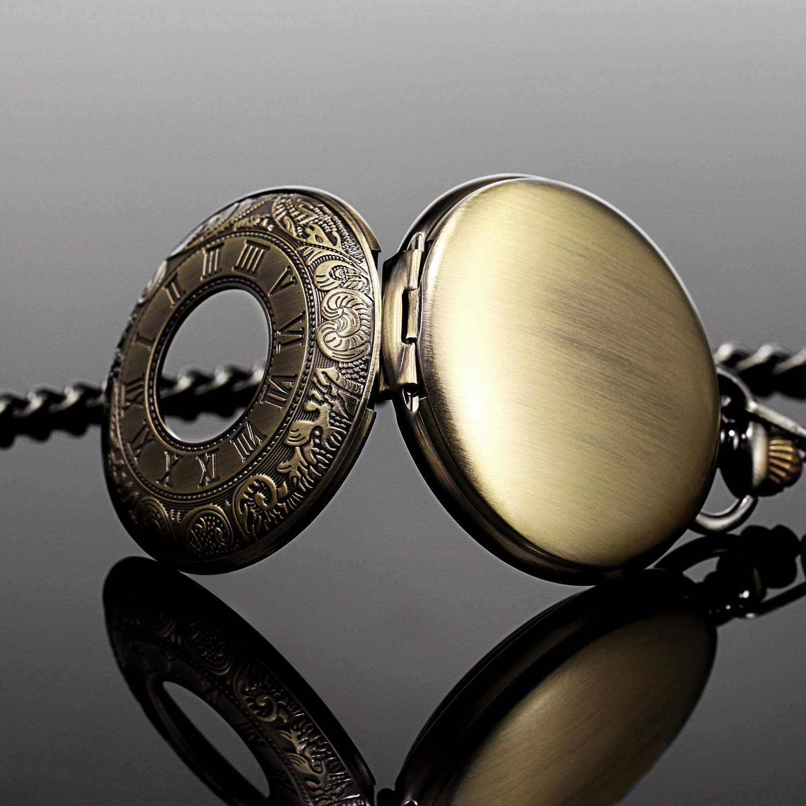 TREEWETO Montre de poche personnalisée pour homme avec gravure - Montre de poche avec chaîne vintage classique - Cadeau mécanique pour mariage, témoin, marié, meilleur homme, 2. Bronze, nan