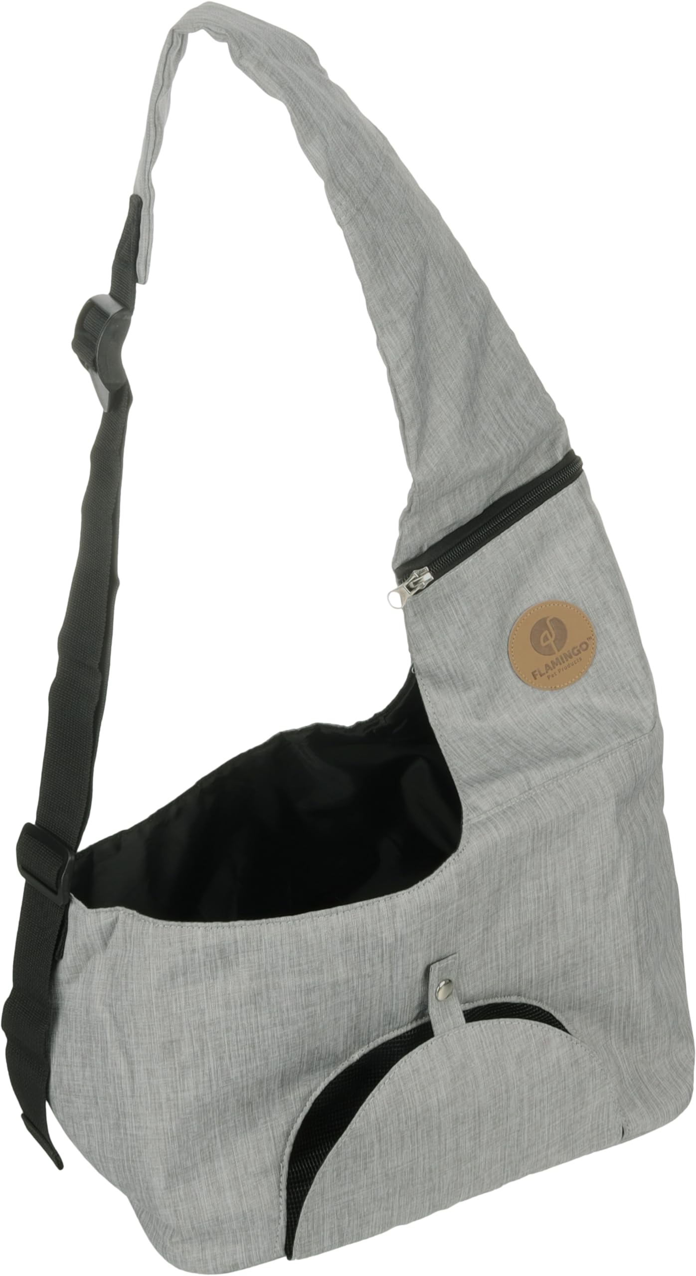Mochila para Gatos – Perros – Kanga Gris – Mochila ventral en poliéster con ventilación y Bolsillo Extra