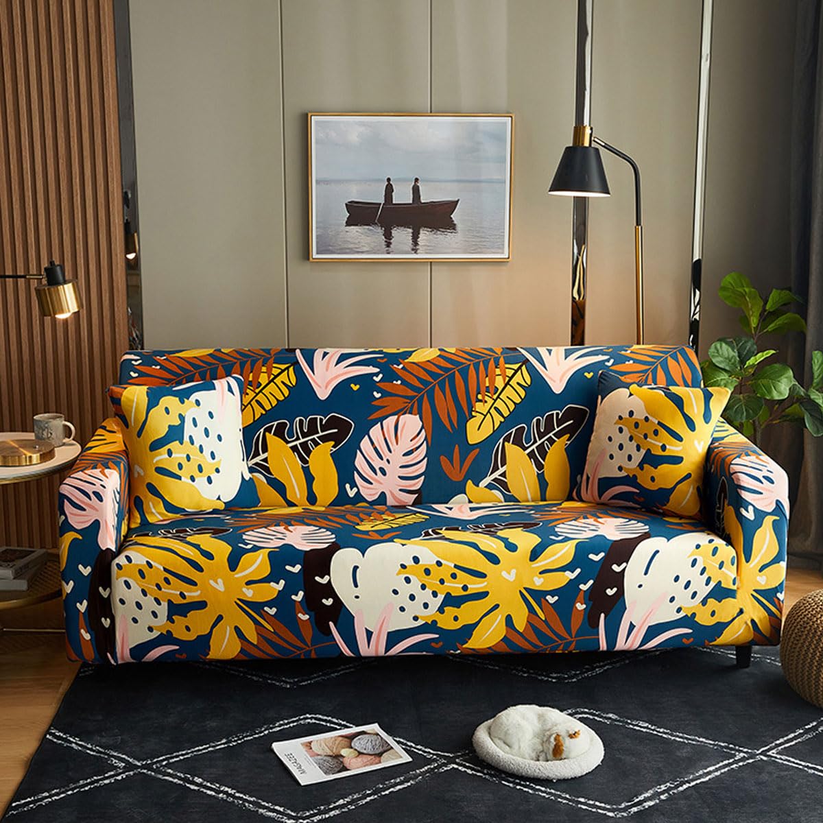 Snqzo H Ig Stretc Sofa Cover 1 2 3 4 Seater Super Soft Sofa Slipcover Printed Spandex Couc Cover Universal Fitted Sofa Slipcover Washable Elastic Fabric Furniture (Size:3 Seater(190-230Cm),Color:h)