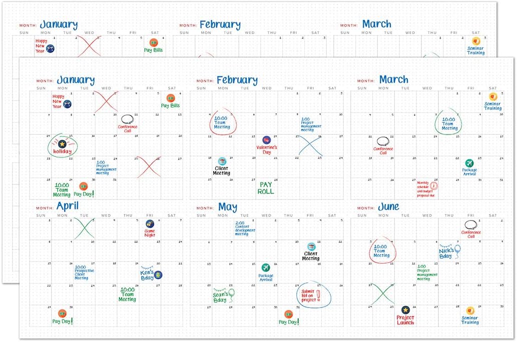 Large Dry Erase Wall Calendar - 25x44 Jumbo 6 Month Organizer - Giant Reusable Oversized Planner for Home Office Business Class Room - Annual Quarter Yearly Undated Project Planner 2022 (2 Pack)