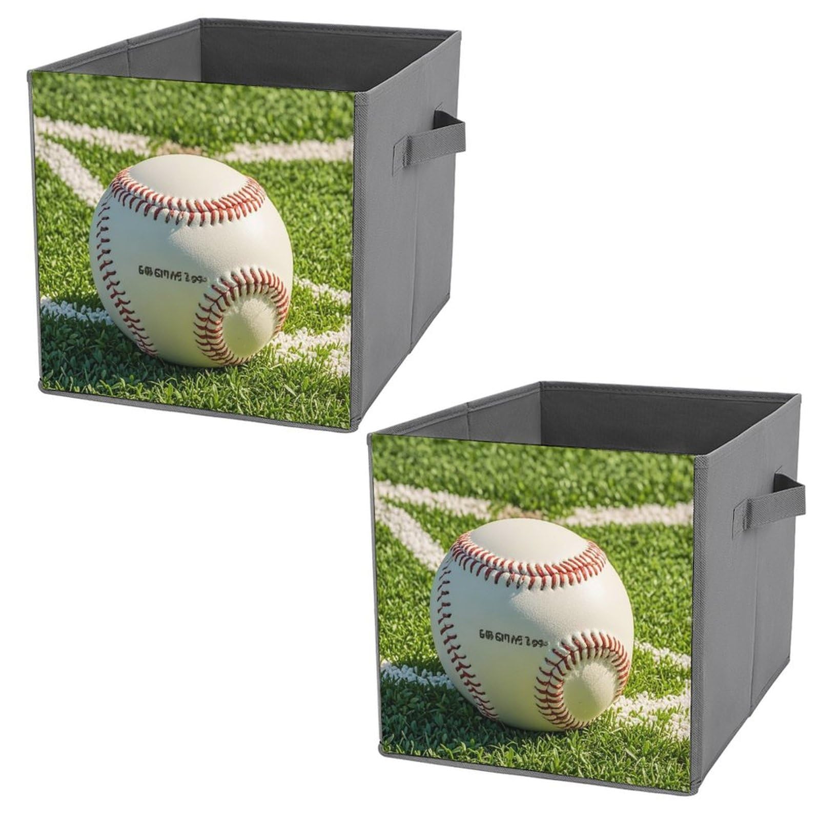 Bacs de rangement pliables en tissu vert motif terrain de baseball