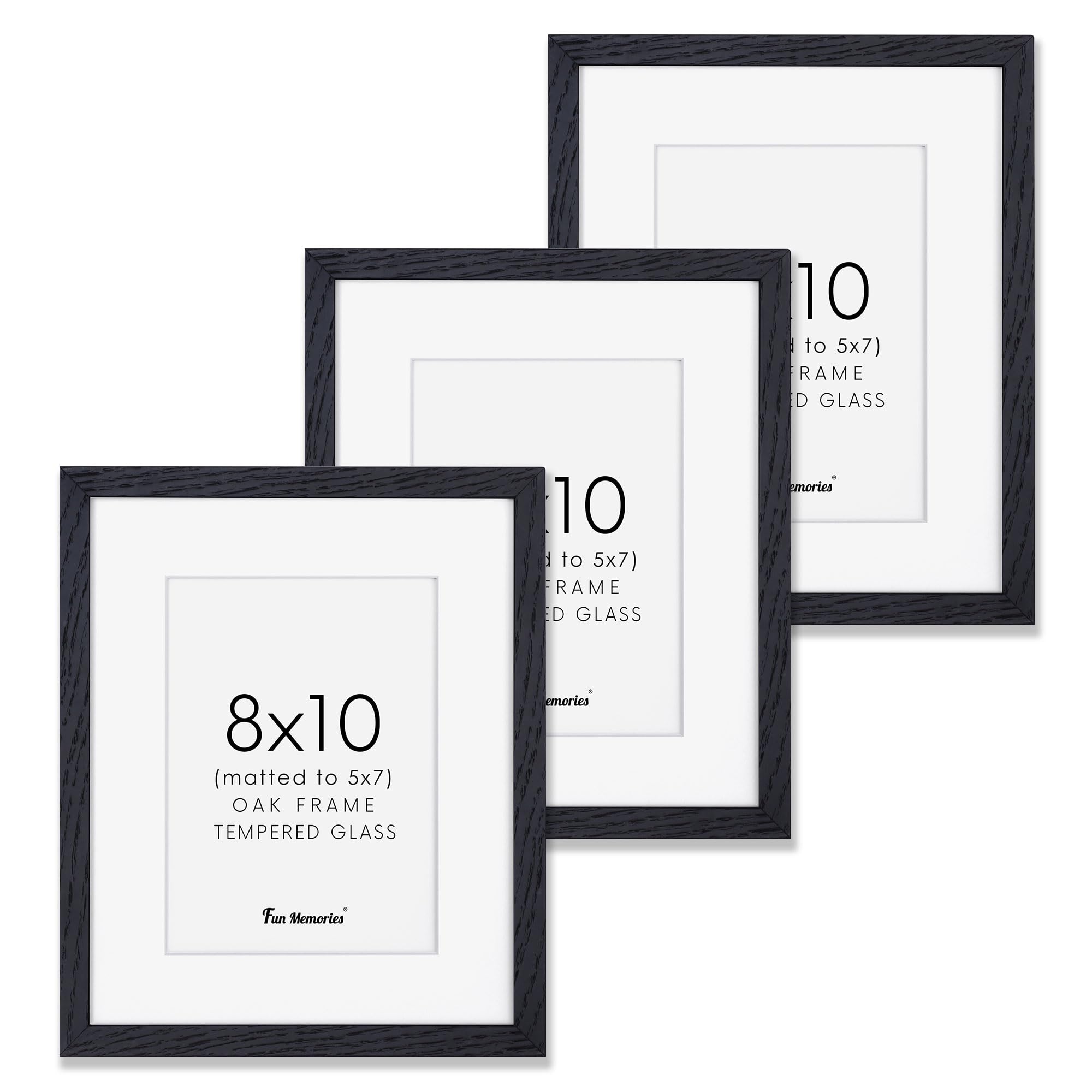 8x10 Picture Frame Black Set of 3, Solid Oak Wood Photo Frames 8 x 10 for Wall, Real Glass 8"x10" Frames with Stand, 8 by 10 Black Wood Frame, 8x10 Matted Frame for 5x7 โ image 1
