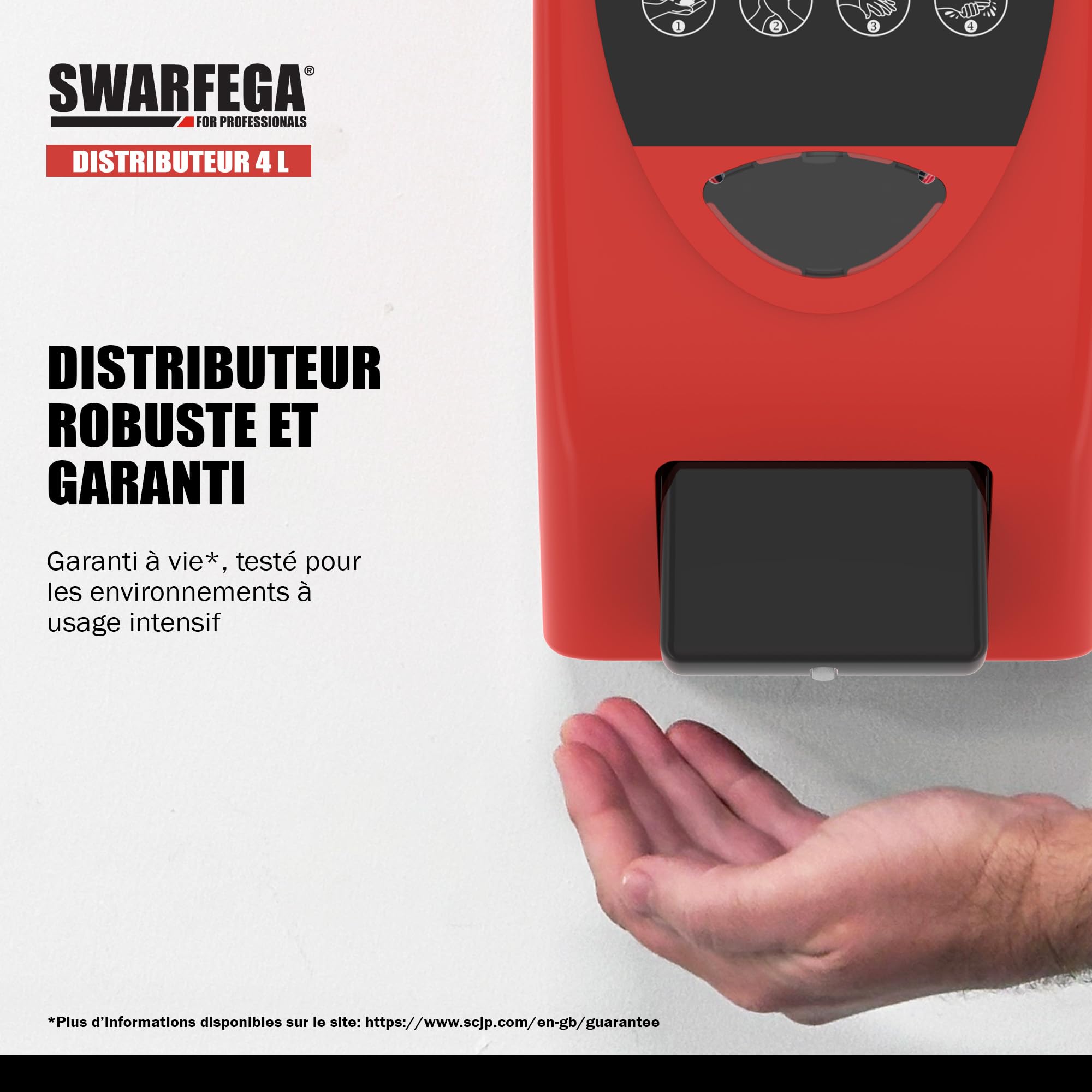 Swarfega Distributeur Mural pour Nettoyant Mains – Plastique Robuste – Facile à Installer – 4 litres – Réservé à Un Usage Professionnel