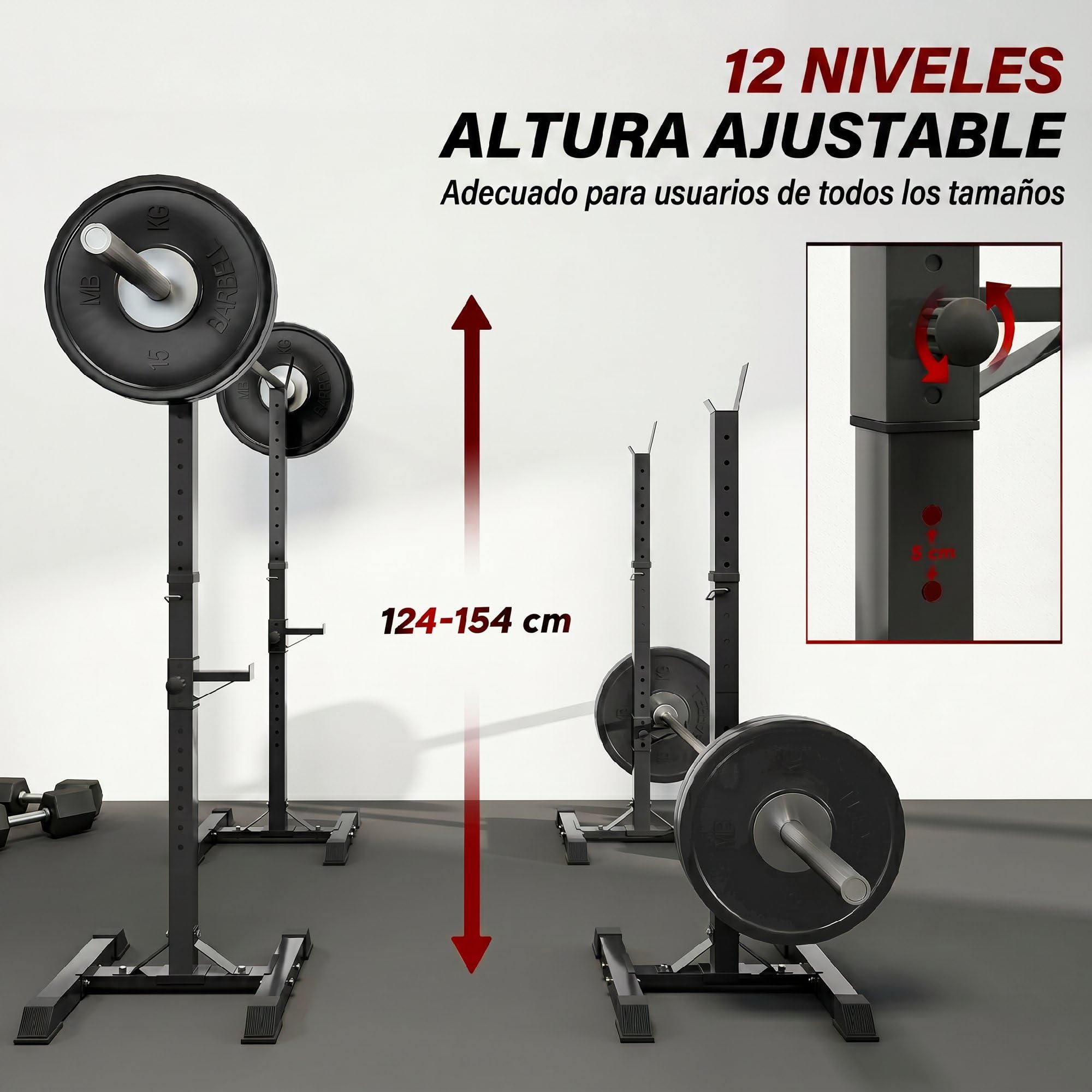 HOMCOM Soporte para Pesas Barra | Soporte Barra Pesas de Acero, 12 Niveles, Carga Máx. 150 kg, Entrenamiento en Gimnasio Hogar