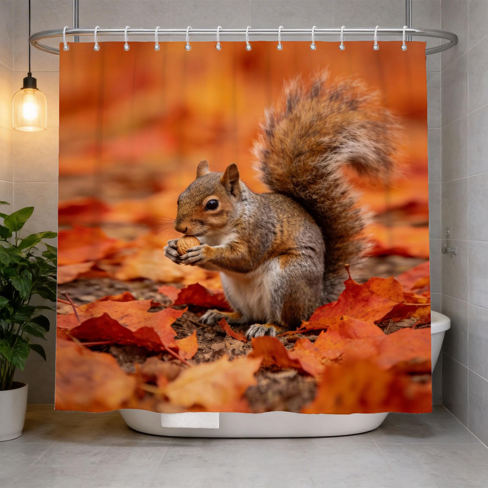 Hongduo 3D Squirrel Shower Curtain for Stalls Bathtubs Wild Animal Bathroom Decor Shower Curtain Set Polyester Fabric Waterproof 180x180cm/71X71 Inch with Hooks