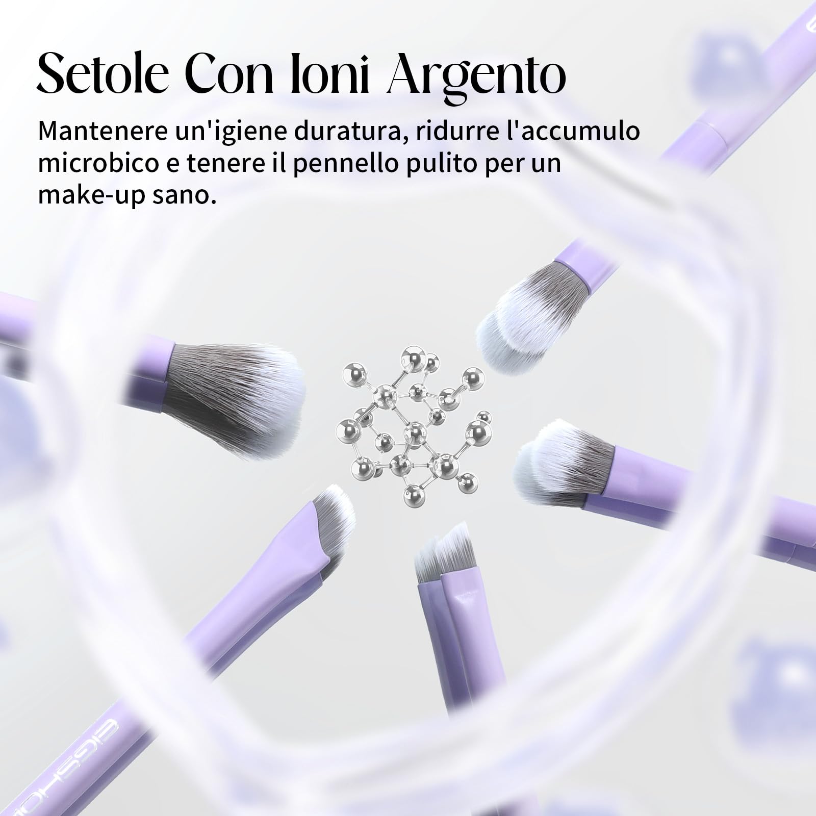 Eigshow Set di Pennelli Trucco Occhi – Pennelli con Tecnologia Ioni d'Argento, Serie MUA PRO, Ombretto, Eyeliner, Sopracciglia, Setole Ultra Dense, Miglior Regalo per Donne (5 Pezzi, Viola)