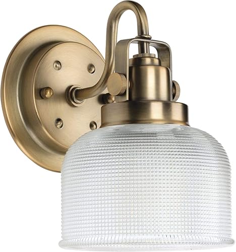 Miniatura 1 de Progress Lighting P2989-163 Archie Collection - Tocador costero de cristal prismático doble transparente, 1 luz, latón vintage