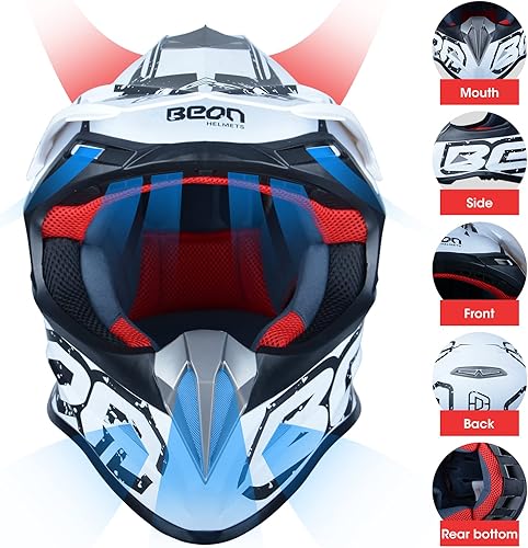 Miniatura 2 de BEON Casco de motocicleta de cara completa para adultos, para motocross, ATV, Dirtbike BMX MX, casco de motocicleta de cara completa, certificado