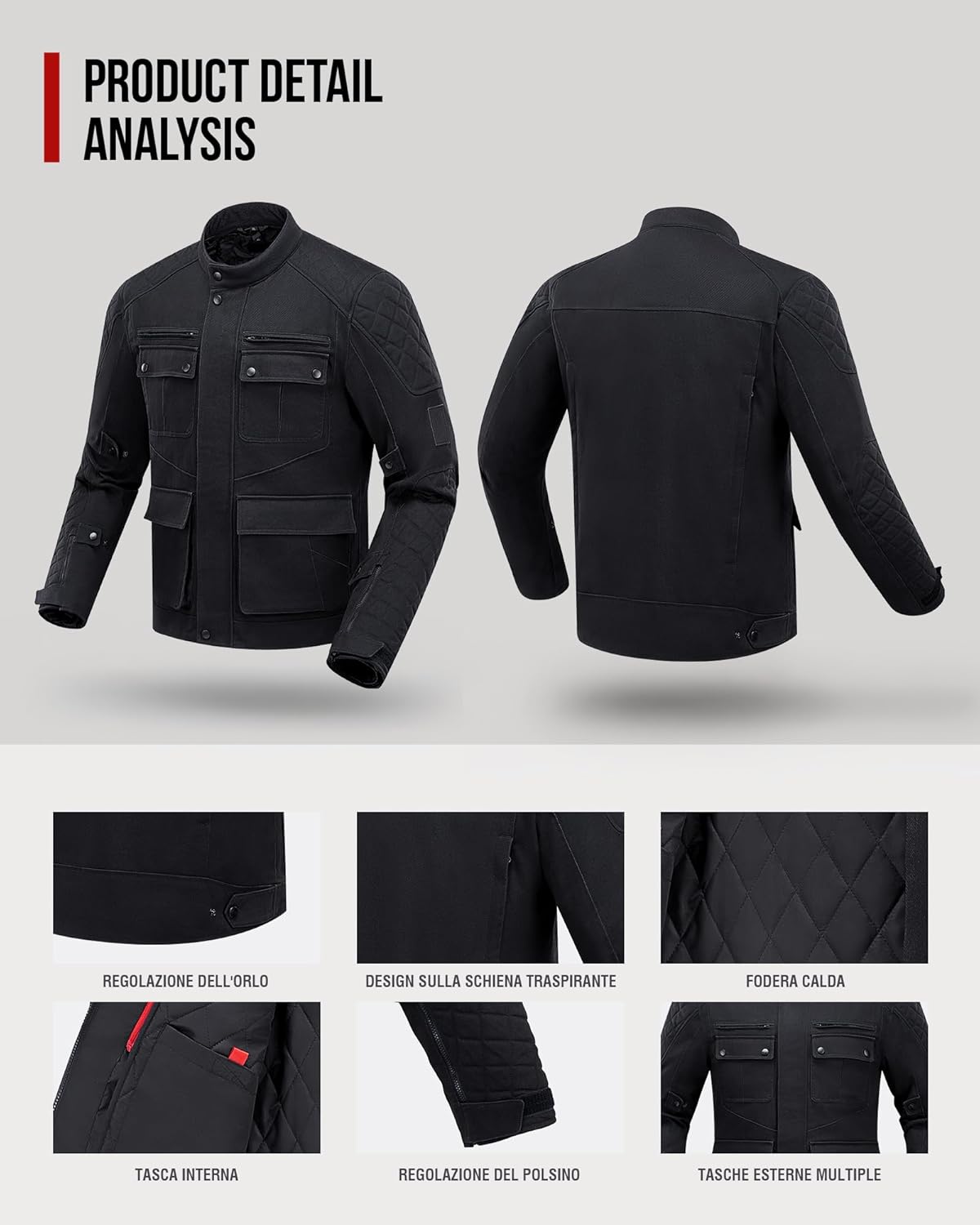 Motorcycle Jacket with CE Armor, Vintage Winter Windproof Riding Jacket for Cold Weather with Removable Warm Liner XL - Image 4