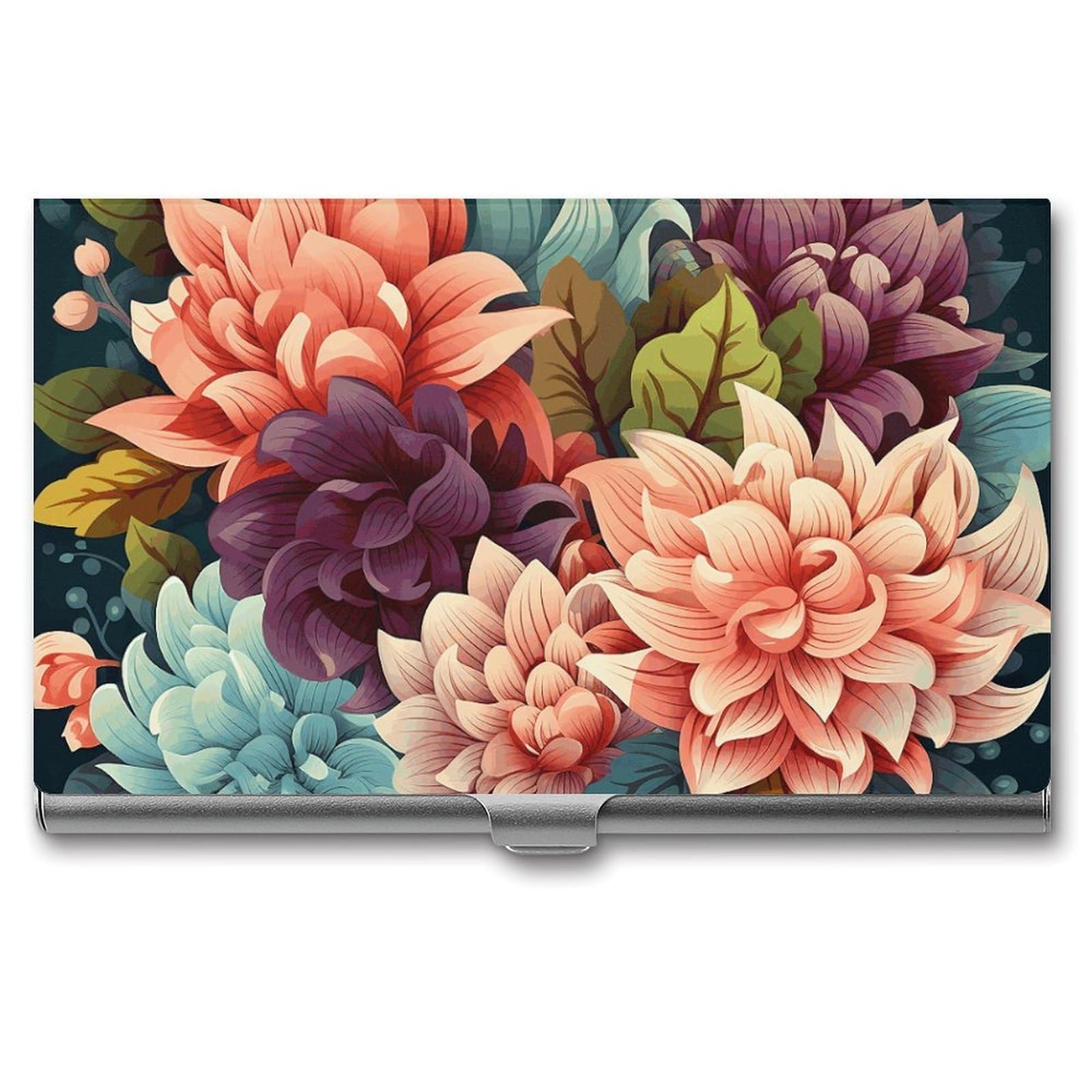 BTCOWZRV Flowers As Background Business Card Holder Metal Slim Business Card Case, Pocket Card Holder for Men Women Purse Name Card Holder Stainless Steel Wallet Credit ID Case for Office