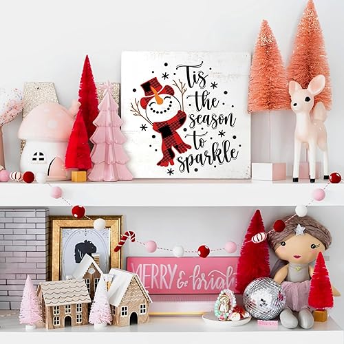 Miniatura 3 de Mtrgdn Letrero de madera con texto en inglés "Merry Christmas", caja de madera con diseño de muñeco de nieve de invierno, decoración de Navidad,