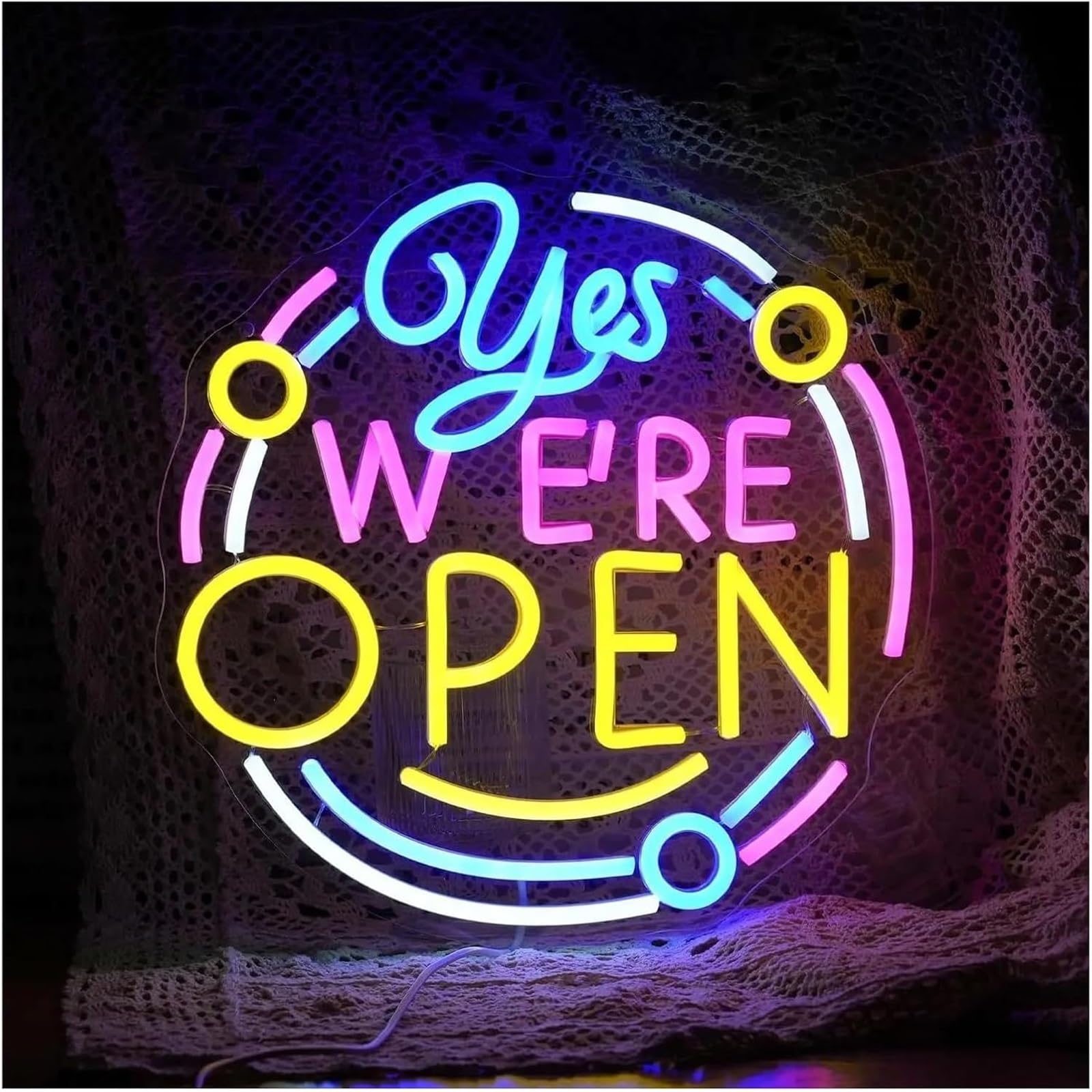Wexxaii neon Light Sign Yes We're Open Neon Light Sign Wall Decor for Store Restaurant Bar Decoration 32.5×32.5cm