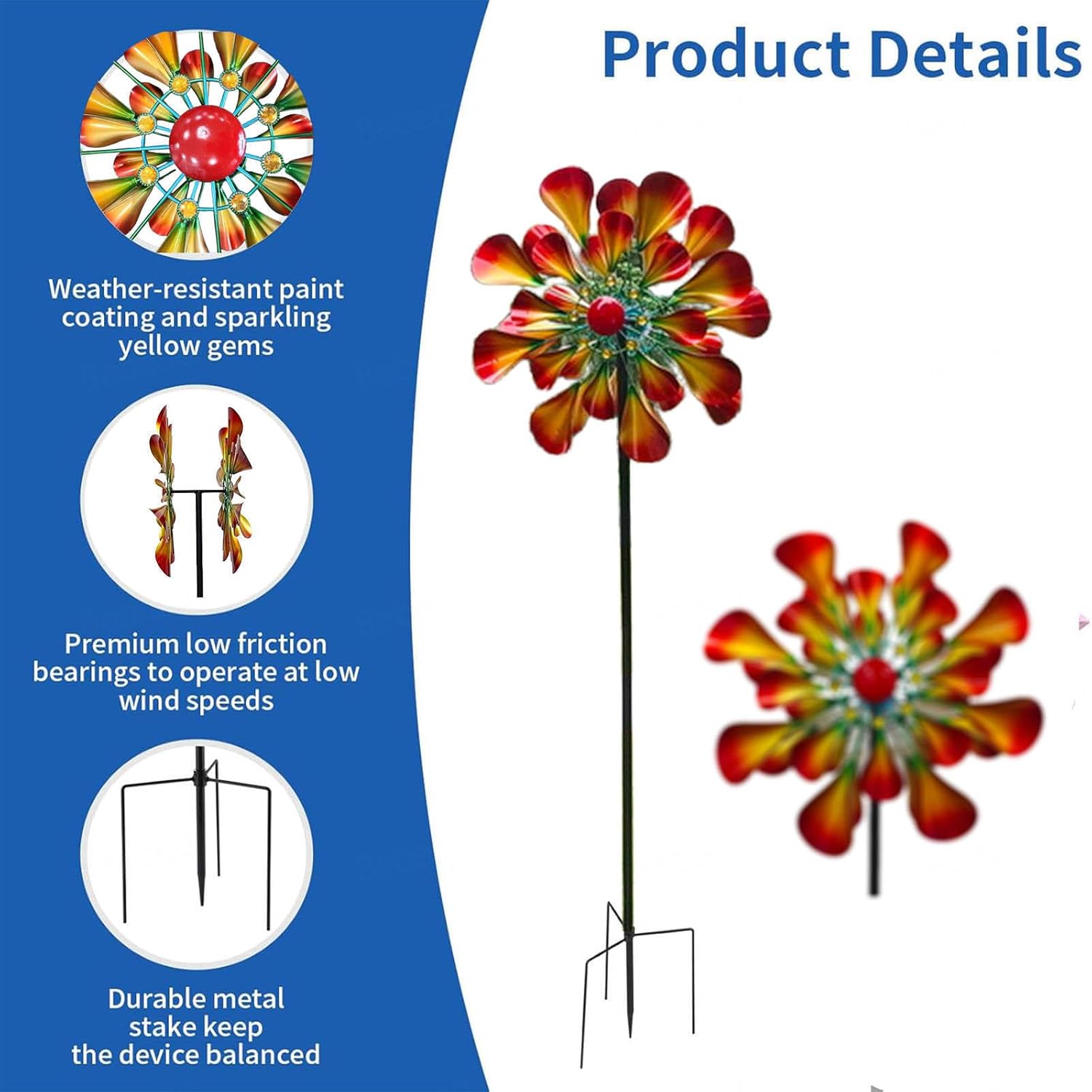 81in Windmill for Yard, Wind Spinners Outdoor 3D Wind Sculptures and Spinners Outdoor Metal Wind Spinner Deal Artistic Decor Gift