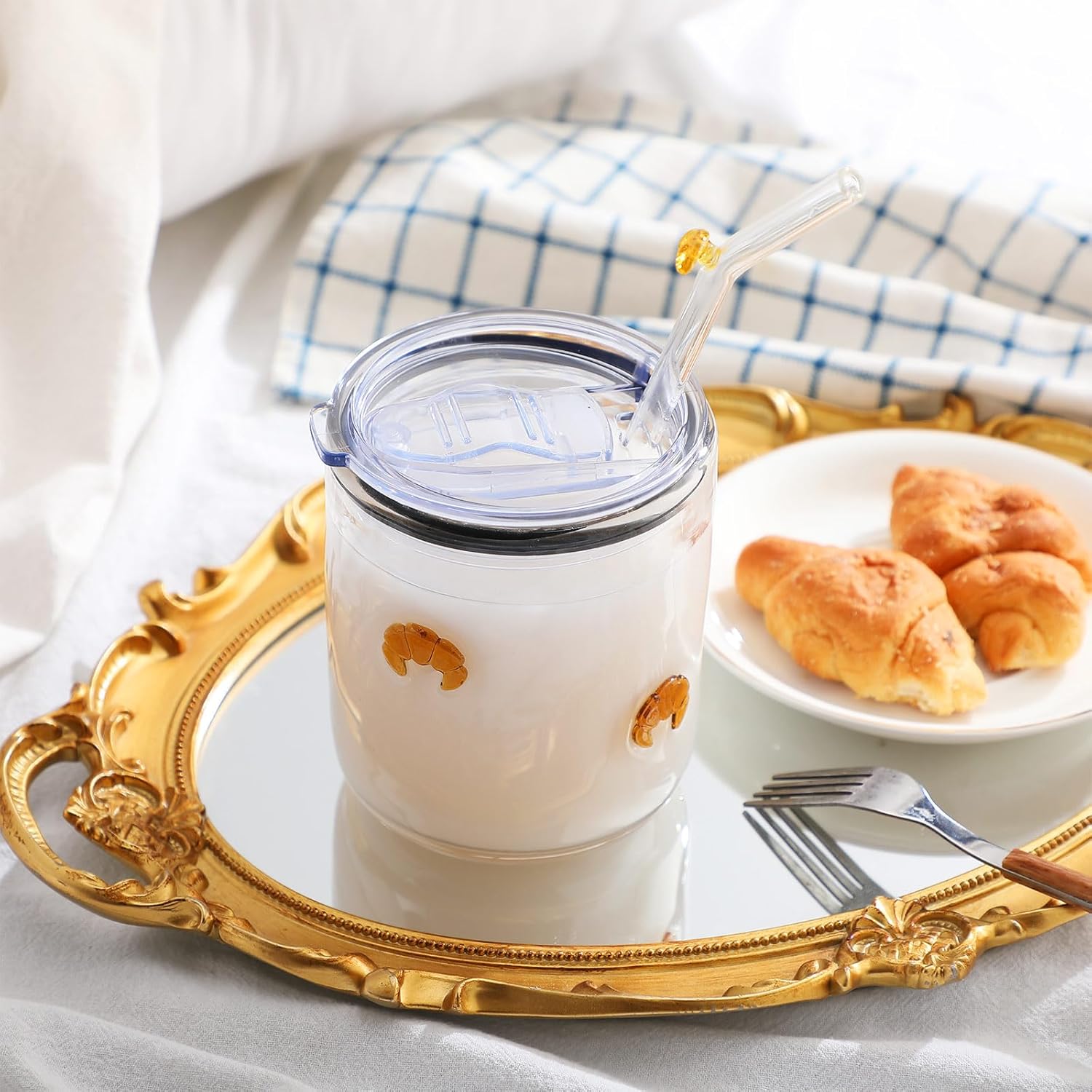 Croissant Icon Juice Glasses 14oz Old Fashioned Icon Stemless Wine Drinking Juice Cocktail Coffee Glasses Cups for Women Home Summer Party Supplies Gift - Image 4