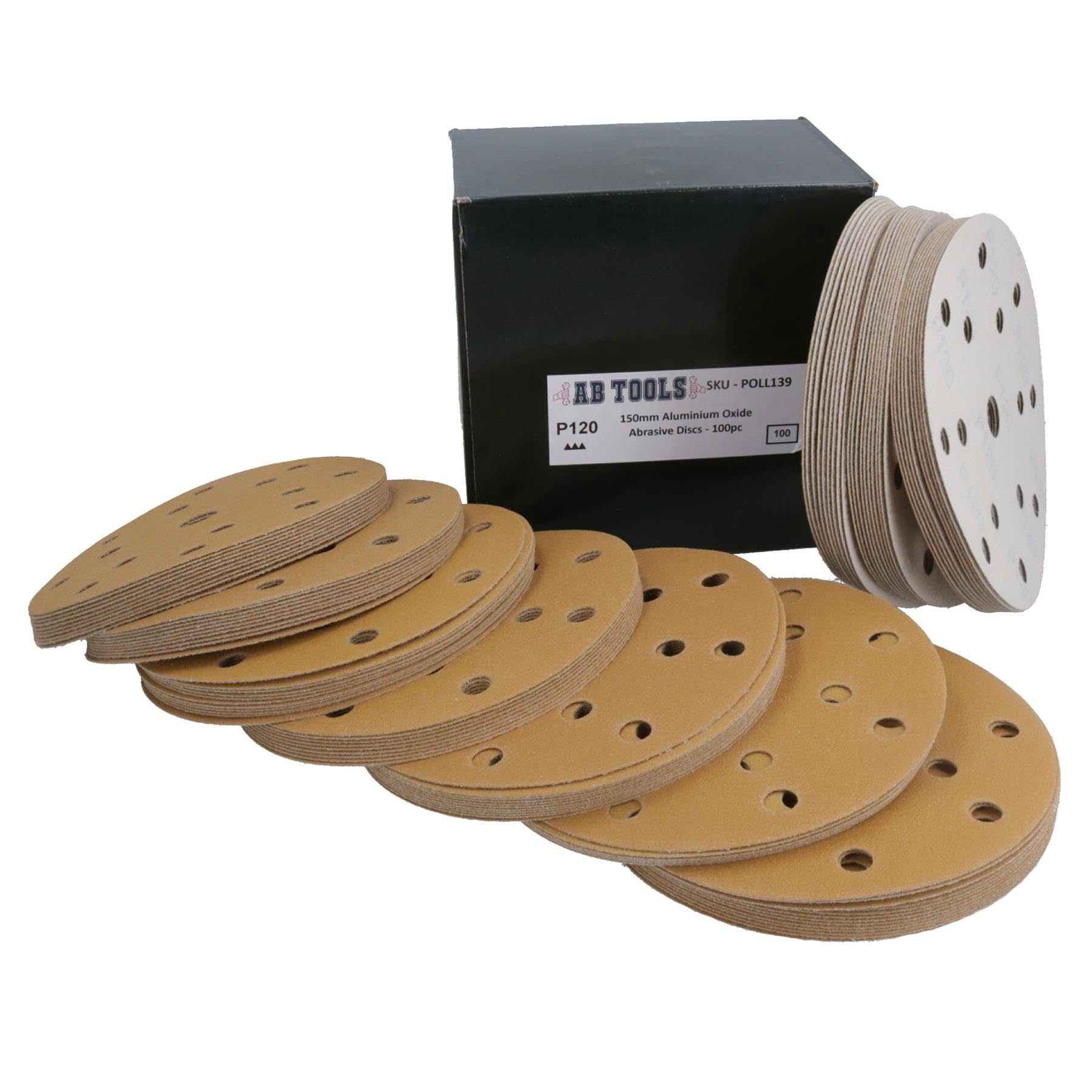 Discos de lijado de 150 mm, óxido de aluminio abrasivo, grano 120, gancho de 15 agujeros + bucle, 200 unidades