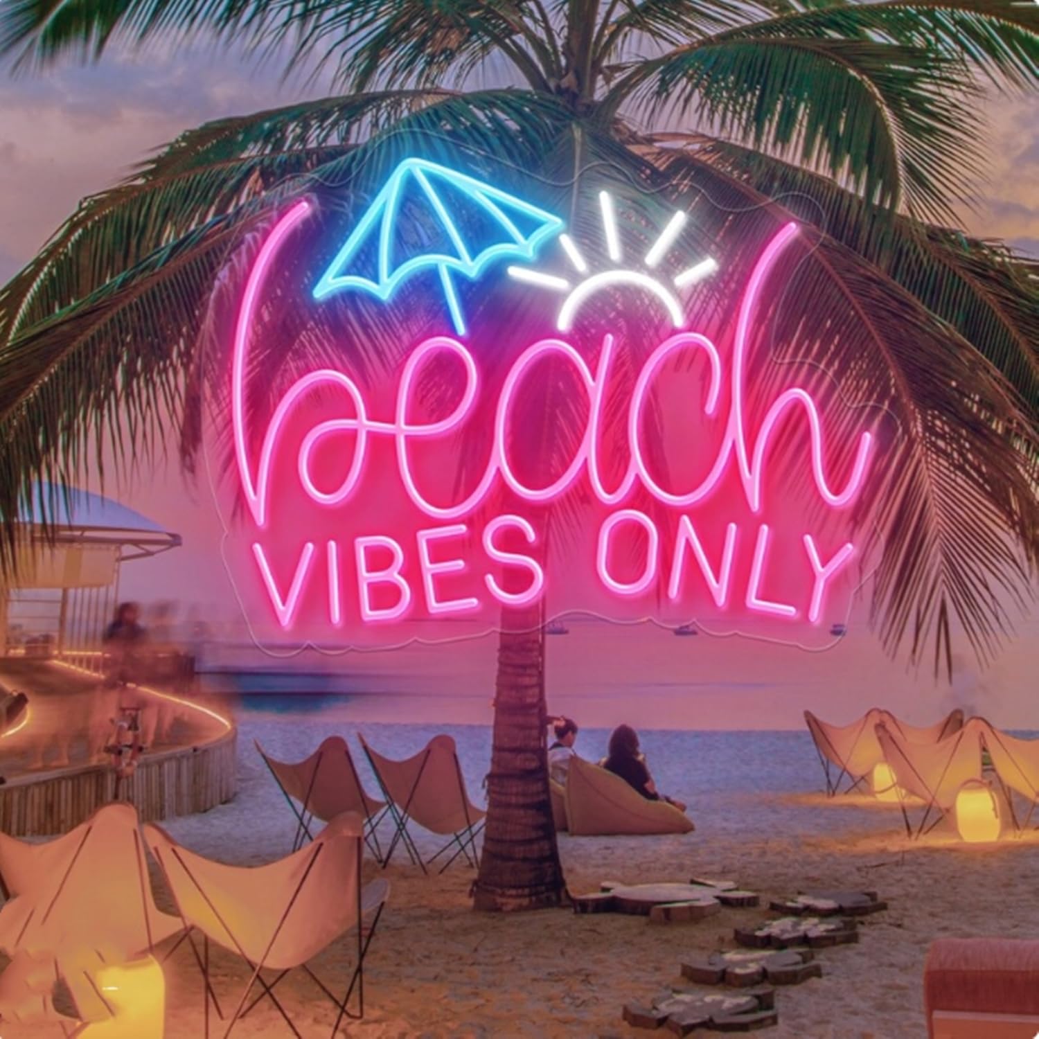 HFHungkeong Dimmable Neon Sign Powered by USB,LED Acrylic Summer Neon Art Light Sea Beach Light up Decor,Personalized Decorative Pink Neonsign for Girls Room Sea Hotel Beach Pool Party