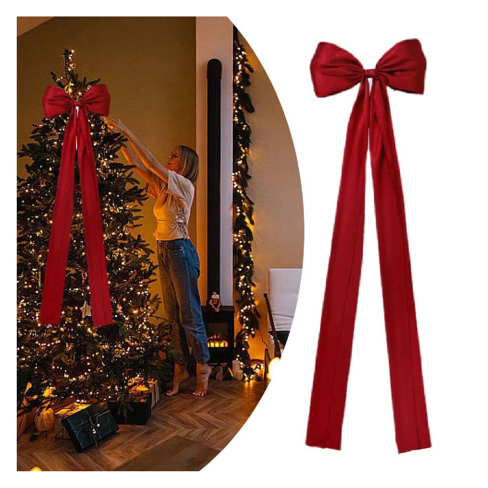 Puntale per albero di Natale, corona con fiocco verde, grande, verde, puntale per albero di Natale, in poliestere, regalo per ornamento di Natale, matrimonio, Ringraziamento, decorazione per interni