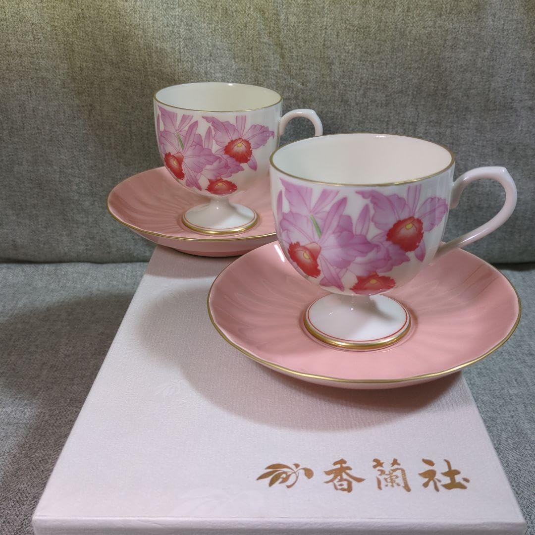 Amazon.co.jp: 香蘭社 カトレア ペア碗皿 廃盤 ピンク 花  