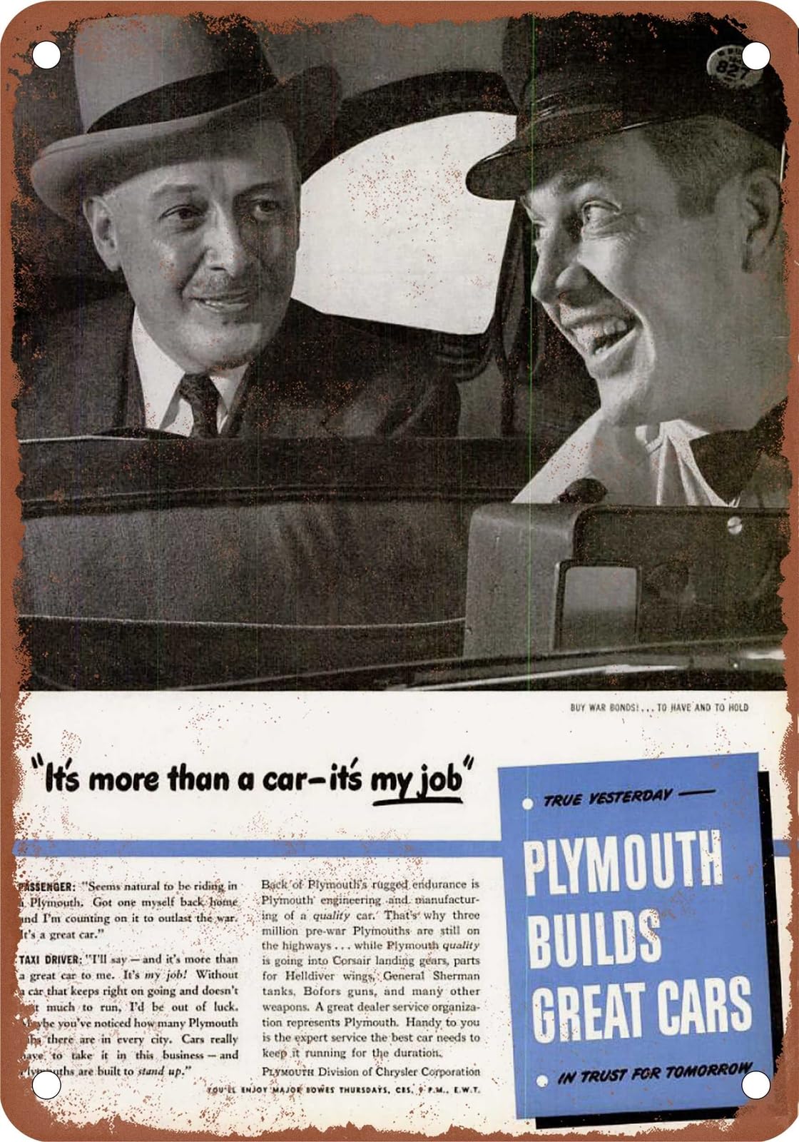 METAL SIGN - 1944 Plymouth Vintage Ad 06 - Old Retro Rusty Look home decor