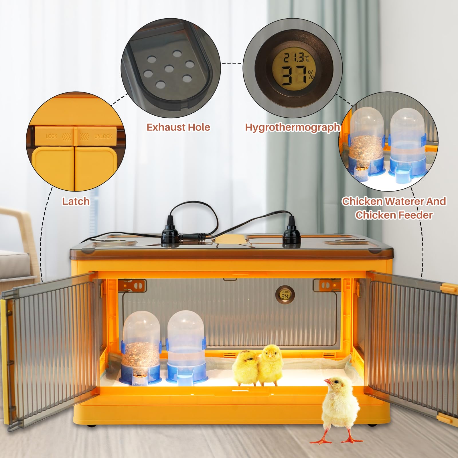 Criadora De Pollitos, Incubadora Visual Calentadores, 4 Lámpara de Calor 50W, Comederos Y Bebederos Automáticos, Caja De Cría Para Aves, Pájaros, Reptiles, Codornices, Cachorros Y Gatos