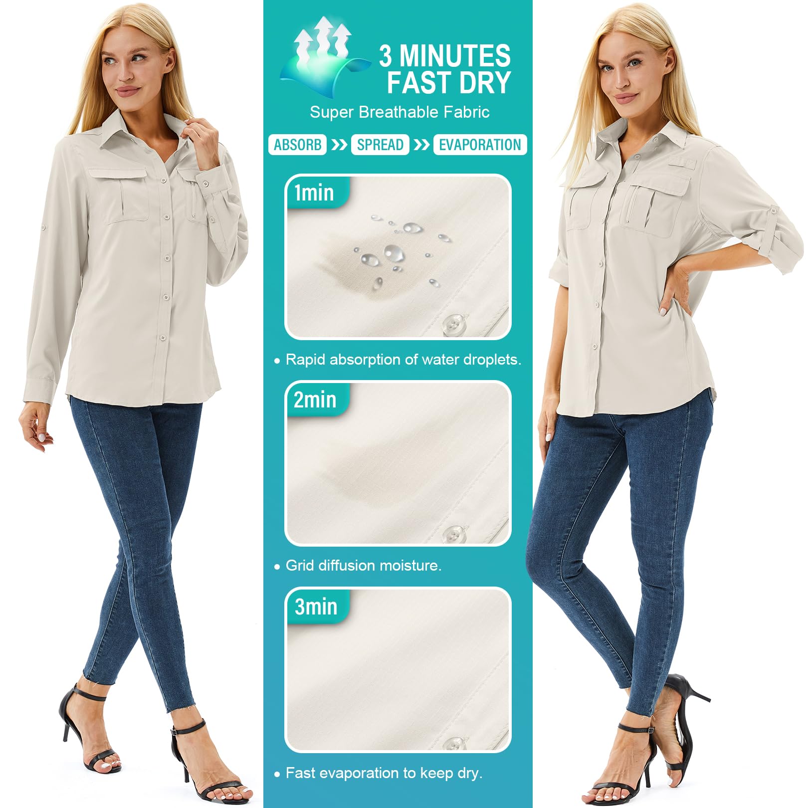 yeyity Chemisier pour femme, respirant, décontracté, protection UV UPF 50, manches longues, séchage rapide, pour randonnée, sport, safari, extérieur