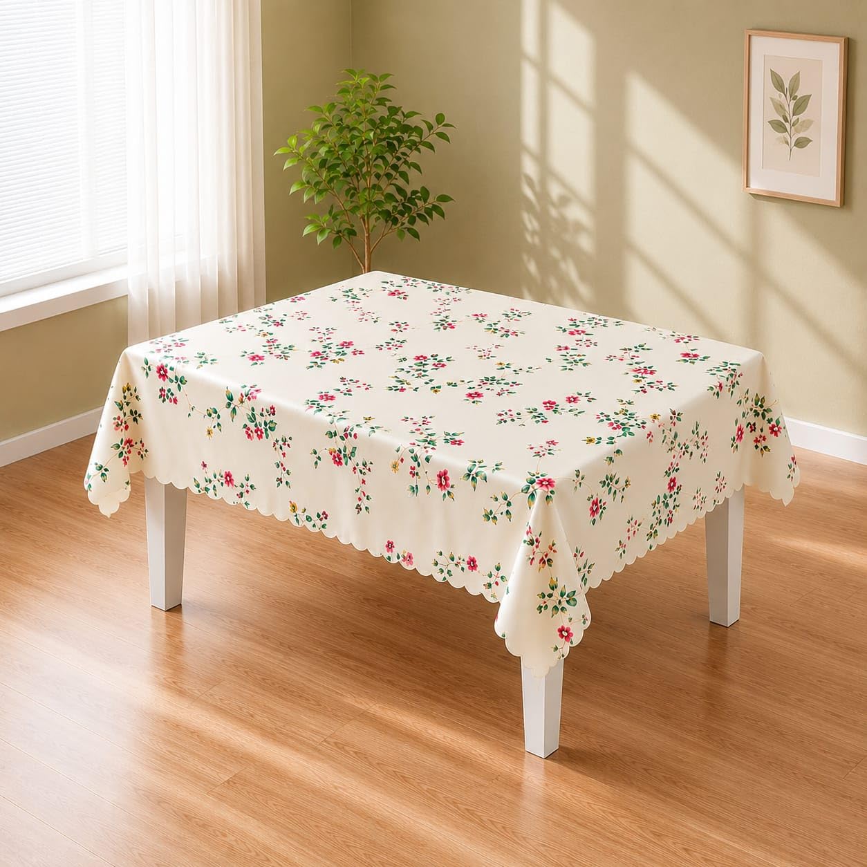 deejay dining table cover | premium washable table protector | pvc polyester fitted cover for rectangular dining tables | floral beige (dining table cover - small, beige tulip)