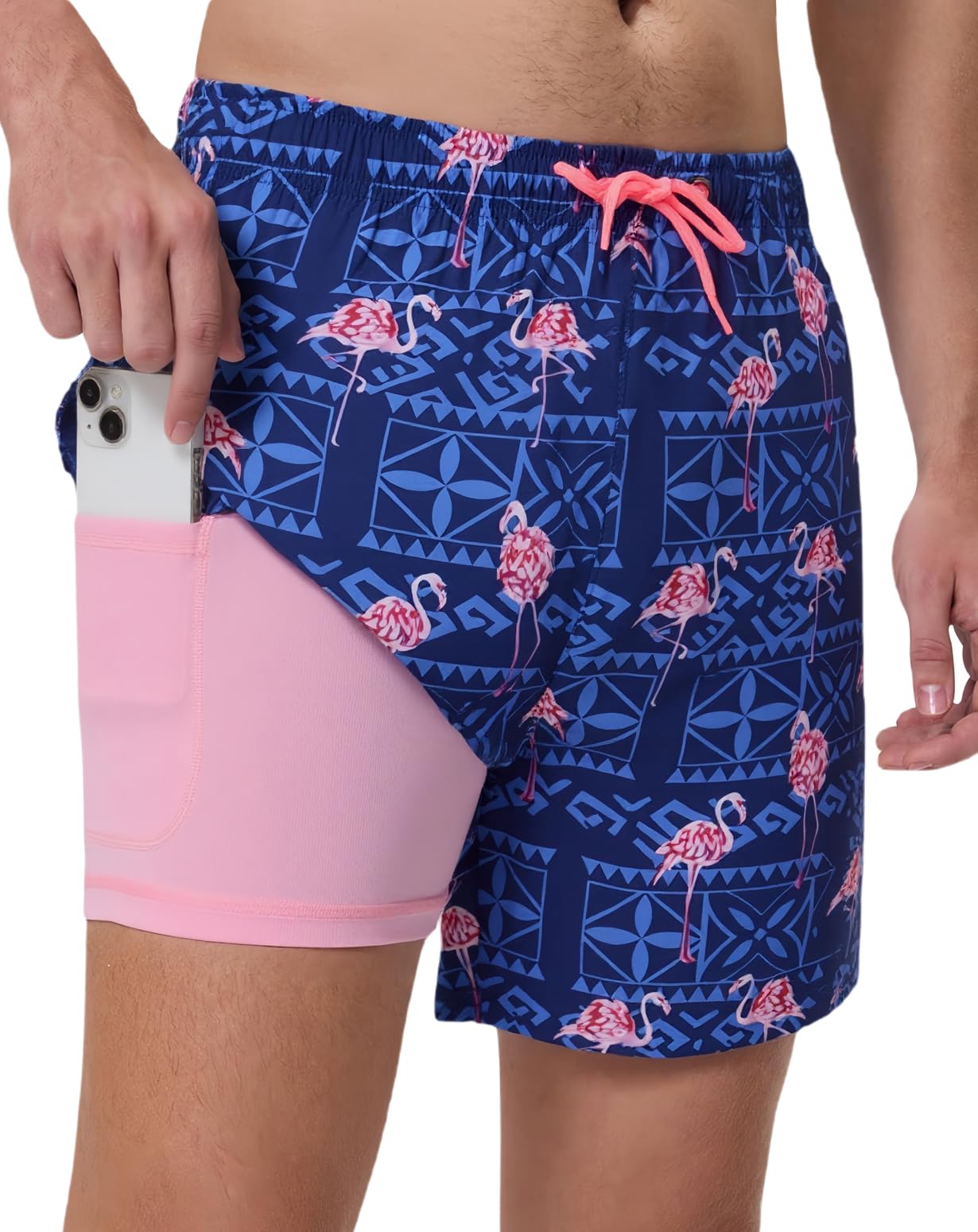 Roxdme Mens Swim Trunks with Compression Liner 5" Stretch Beach Shorts 2 in 1 Quick Dry with Zipper Pockets Board Shorts
