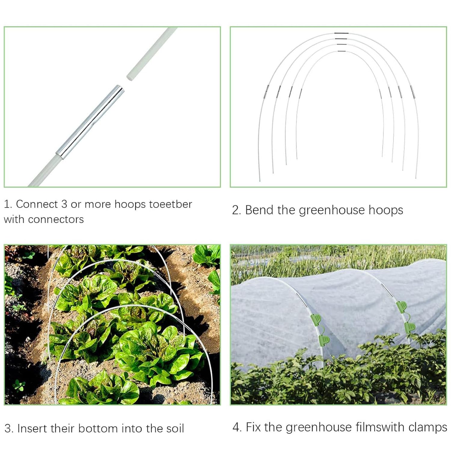YeahBoom Garden Arceaux pour Serre Tunnel, Tunnel de Plantation arqué, Cadre pour Serre De Jardin, Plantes Poussent des Tunnels Soutien Maisons Jardinage Un Cadre Culture en Fibre Verre Jardins