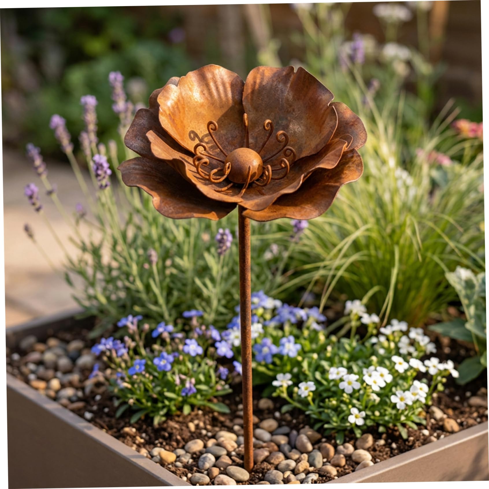 Faticenic 1Pc Rustic Finish Metal Flowers For Outside, Vintage Iron With Realistic Details, Decorative Garden Stakes For Yard Patio Decor, Decorative Garden Stakes, Metal Flowers For Outside