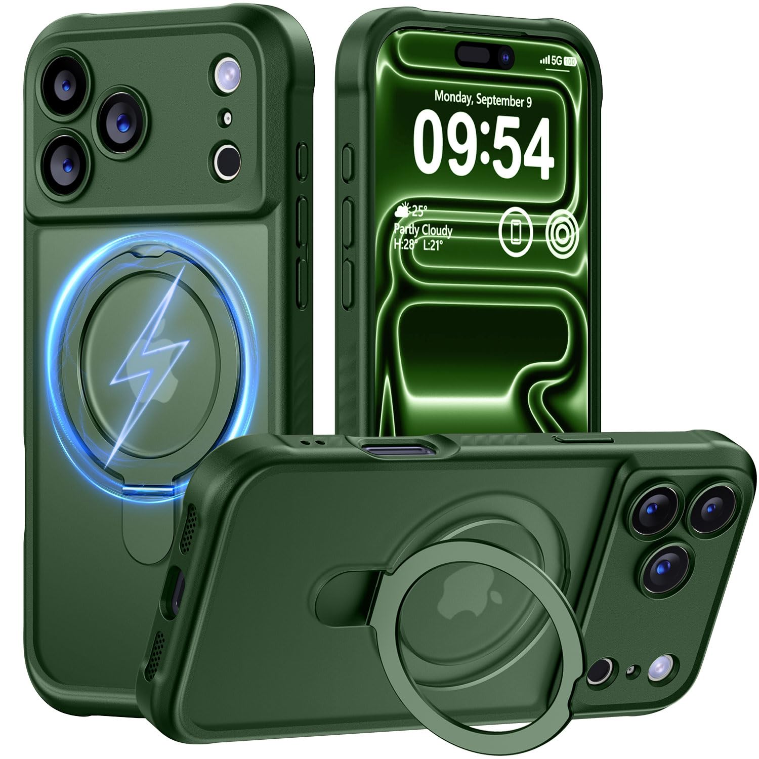 MOCCA Magnetic for iPhone 17 Pro Case with Stand,Dark Green