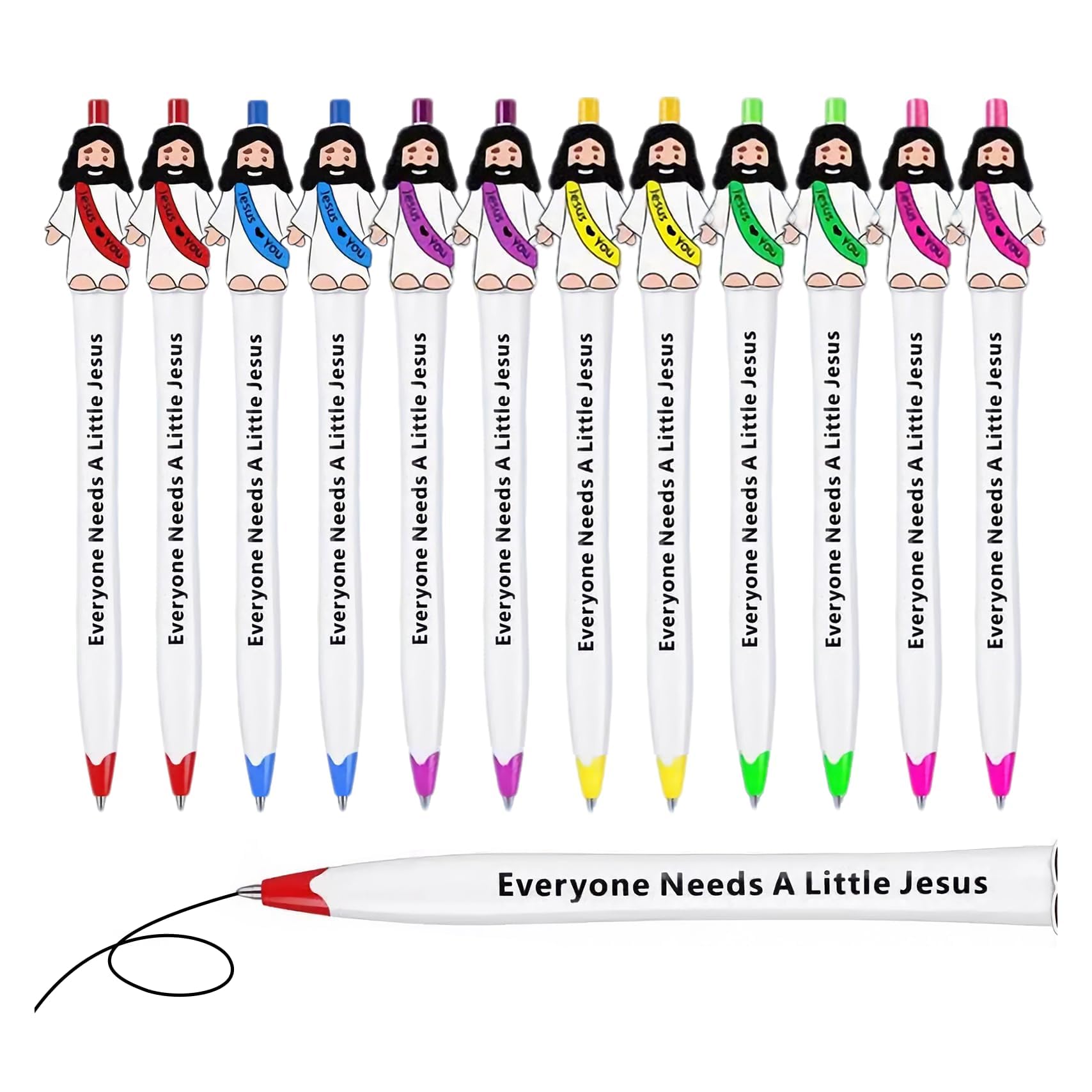 12 Pack Mini Jesus Figures Pen Ballpoint Pen Religious Pens No Bleed “everyone Needs a Little Jesus Pen” Desk Accessories Jesus Easter Basket Stuffers for Home Office School (12p'c's)