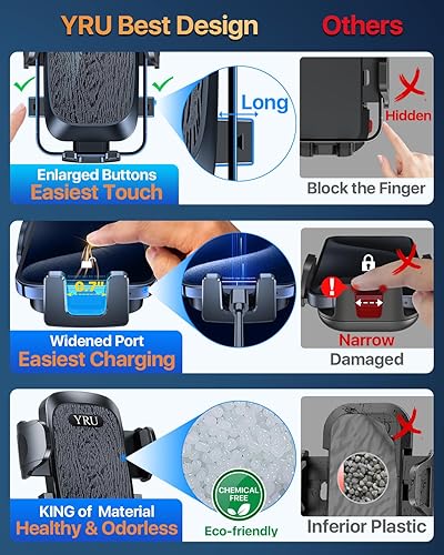 Miniatura 4 de Verdadero grado militar 2025Soporte de teléfono para automóvil YRU Succión y clip más fuertes mejorados Soporte de teléfono celular para ventilación