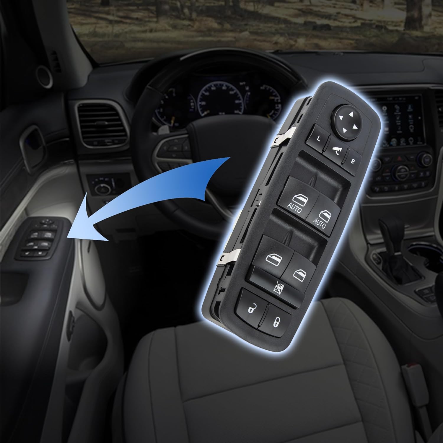 Obaee Master Power Window Switch Driver Side Compatible with Jeep Grand Cherokee 2014 2015 2016 2017 2018 Sport Utility with Power Folding Mirrors, Replaces OEM 68184803AC