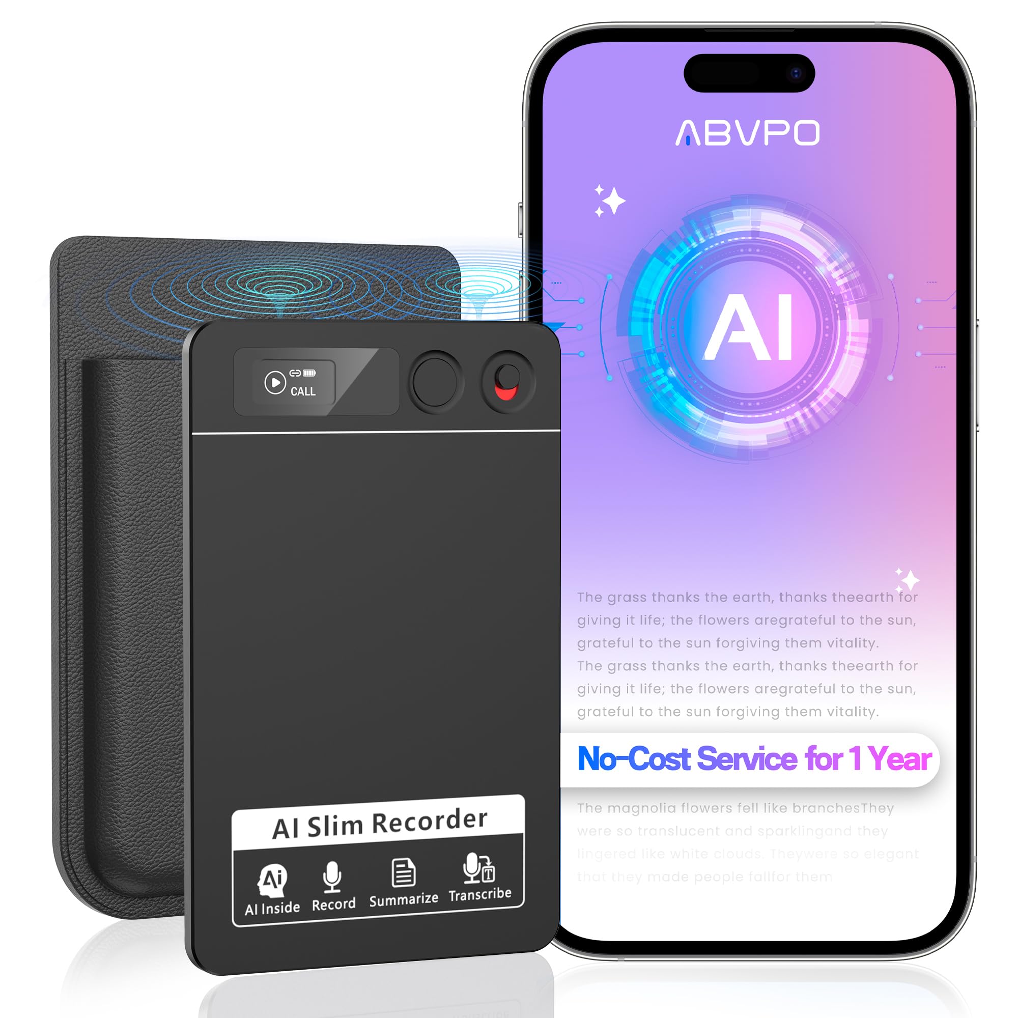 AI Voice Recorder, Note Voice Recorder - Transcribe & Summarize, AI Noise Cancellation Technology, Supports 118 Languages, 64GB Memory APP Control Audio Recorder for Lectures, Meetings, Calls (Black)