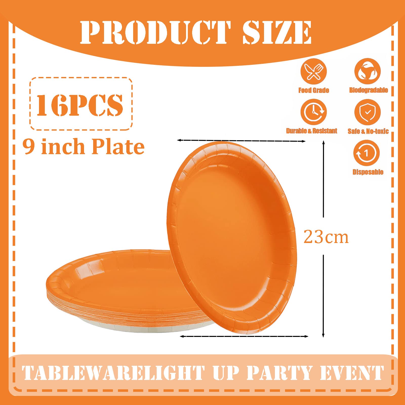 16 Assiettes Jetables Orange 18cm - Vaisselle Carton Écolo Pour Fête