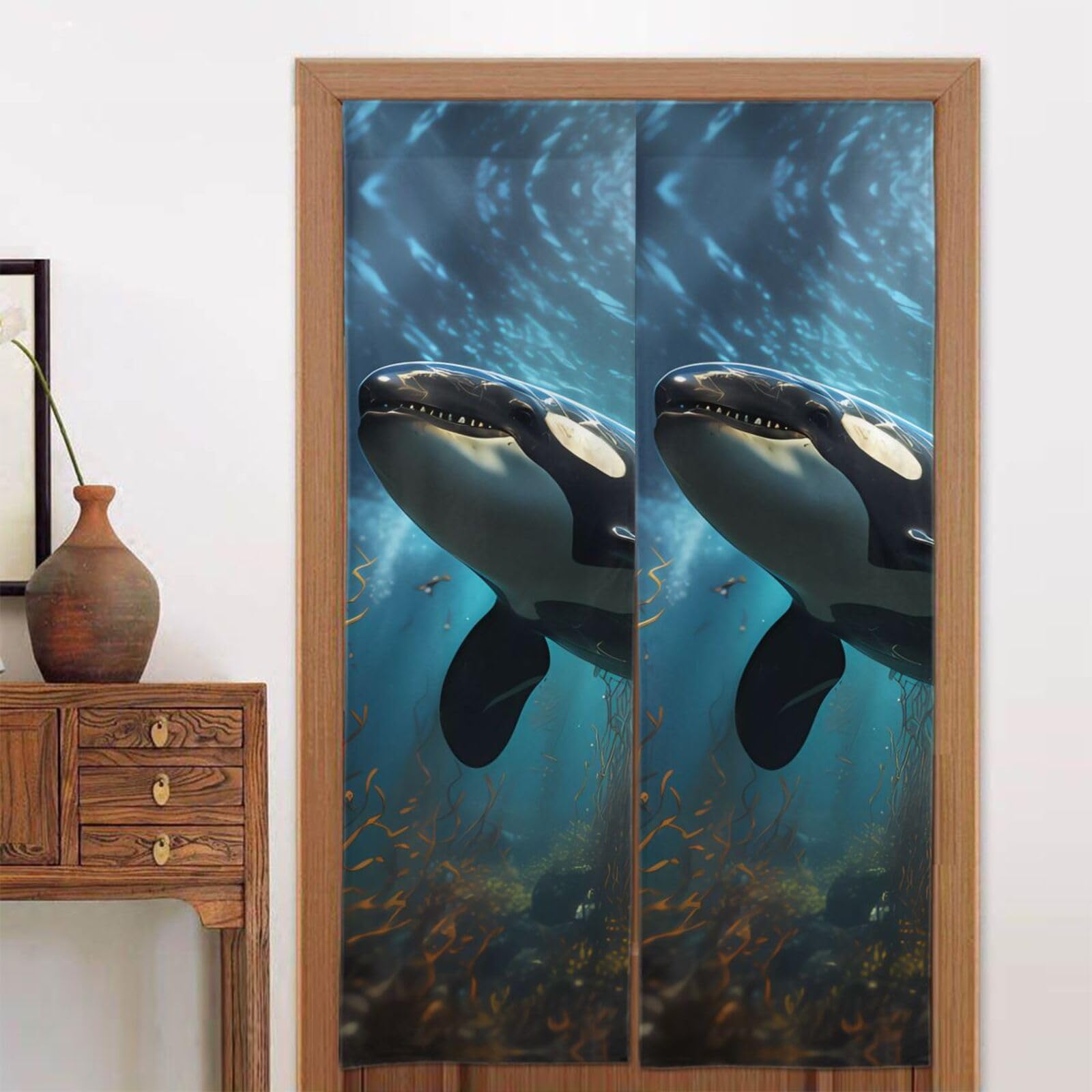 MTGFJD Huge killer whales Door curtain, blackout, suitable for bedrooms, windows, kitchen, etc., 86 x 143 cm.