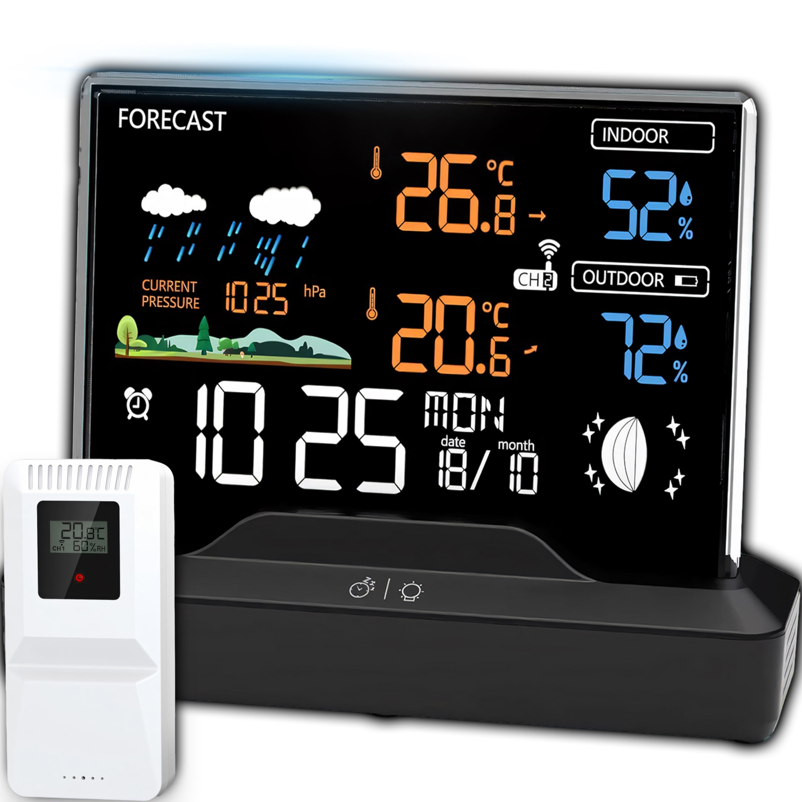 Retoo Stazione meteo radio, 1 sensore esterno, orologio DCF, display LCD