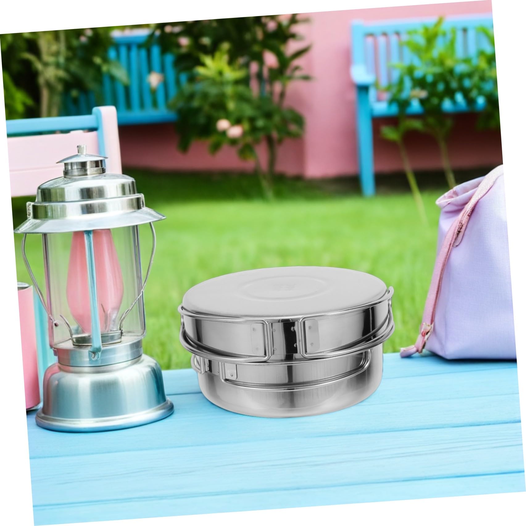 OUNONA Ensemble de Couverts Pliants en Acier Inoxydable 5 Pièces Vaisselle de Camping Légère et Portable Kit Vaisselle Extérieur pour Randonnée Pique-Niques et Trekking Ustensiles