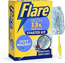13x Duster Dust Magnet Starter Kit Dusters with Microfibers For Dusting Ceiling Fans, Electronics, cars, blind,Furniture Dust Magnet Refills (1 Handle + 13 Refills) Packaging May Vary