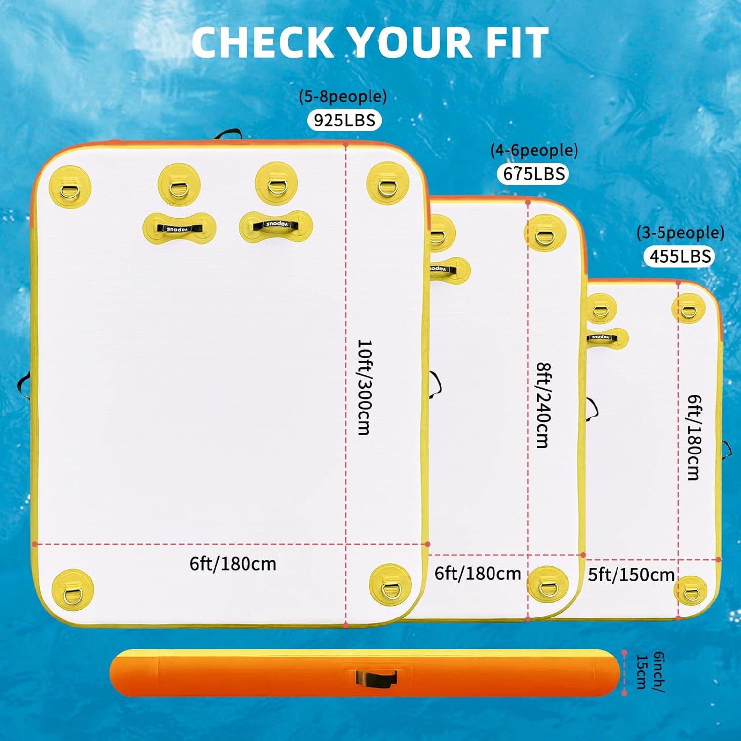 Vapaus Inflatable Floating Dock Air Dock Platform 6ft/8ft/10ft Non-Slip Inflatable Water Swim Mat Floating Island Raft for Pool Lake Beach Ocean Fishing Relaxing
